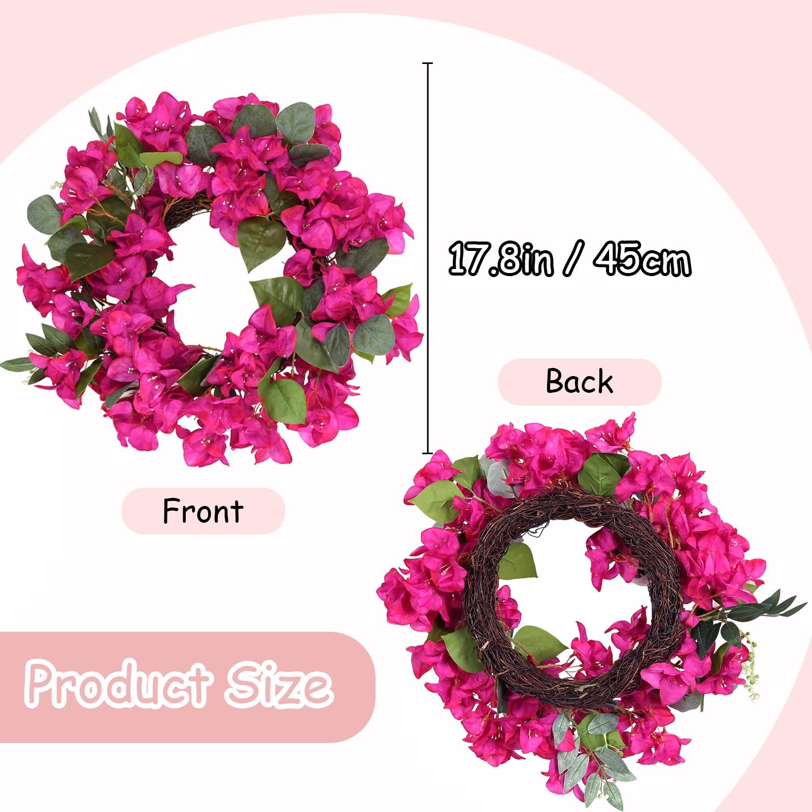Bougainvillea Wreaths Front Door Artificial Silk Flowers Porch Decor Hot Pink