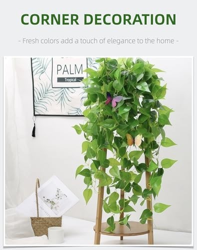 2 Pack Artificial Hanging Ivy Plants (3.6ft) – Fake Vine Greenery for