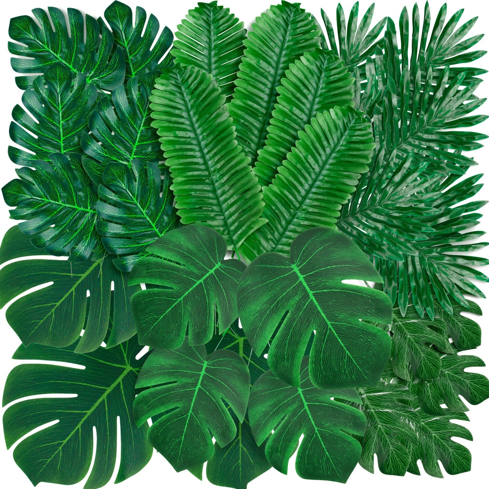 110 Pcs Tropical Palm Leaves Set – Large & Small Fake Monstera for Luau, Jungle