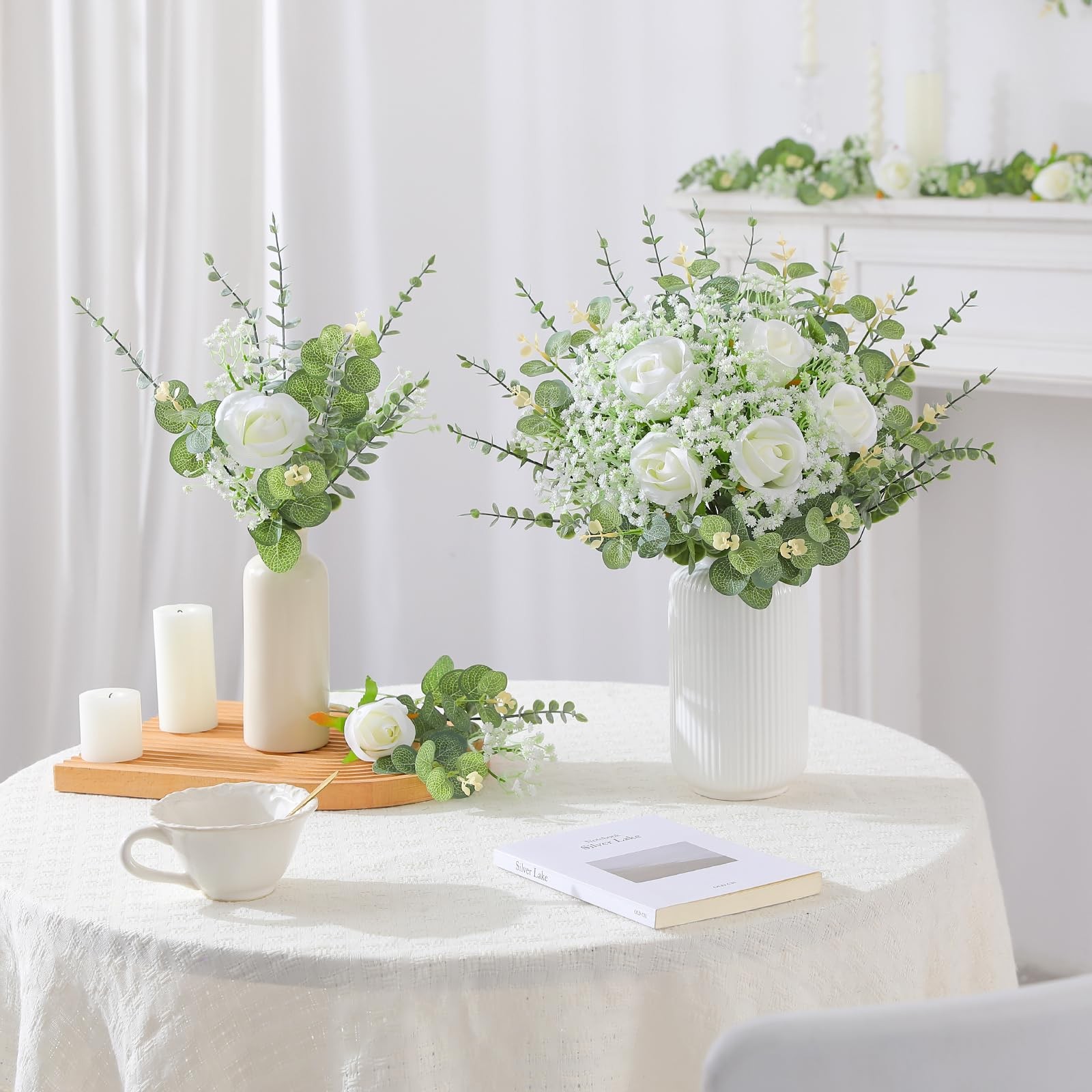 120 Pcs 5 Kinds Mixed Artificial Eucalyptus Stems, Rose Baby’s Breath Fake Fl…