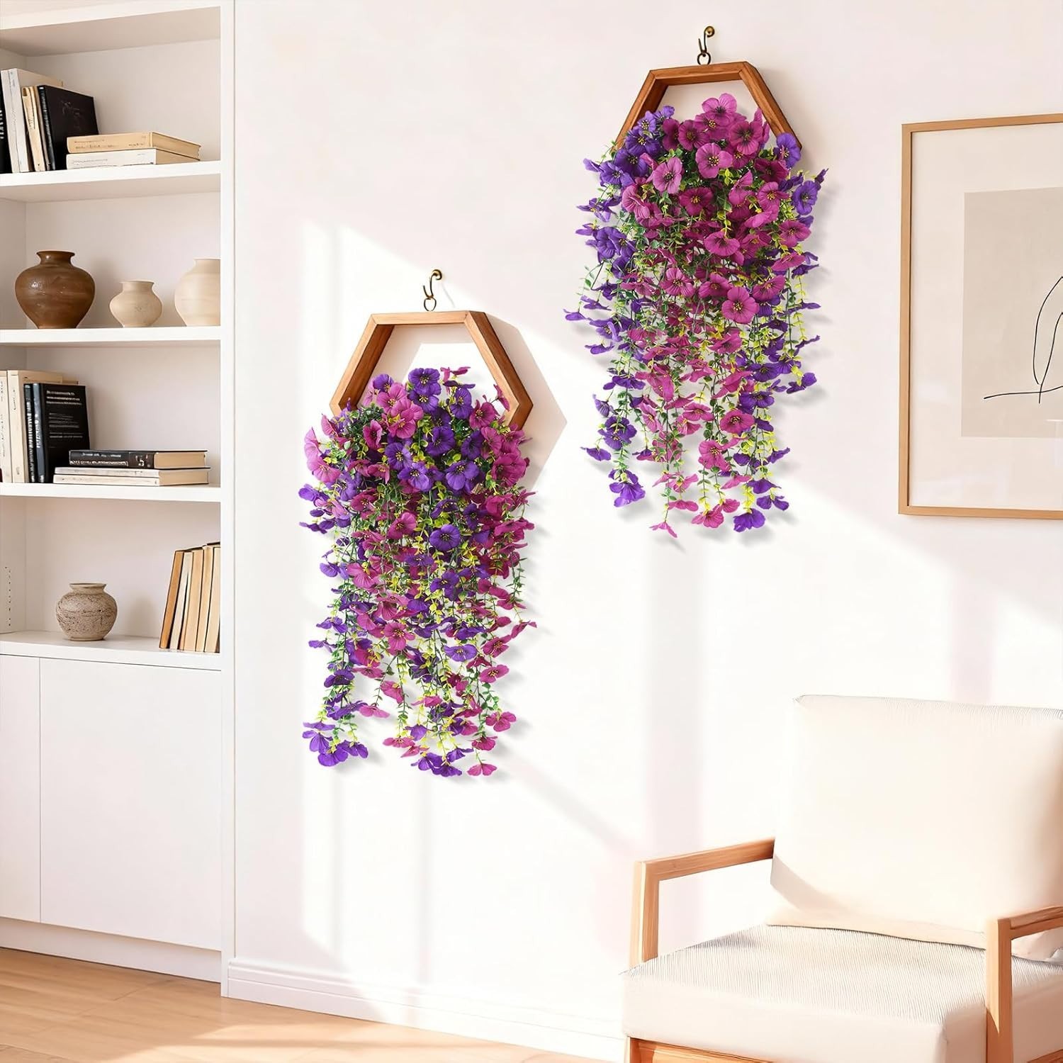 Fake Artificial Flowers for Outdoors, 4 Pcs Faux Hanging Pansy Flowers Spring…
