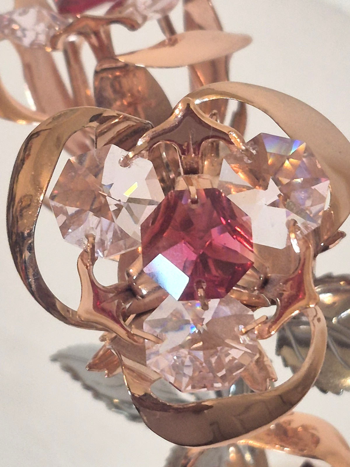 Rose Gold & Chrome Plated Flowers Bouquet w/ Red & Pink Matashi Crystals