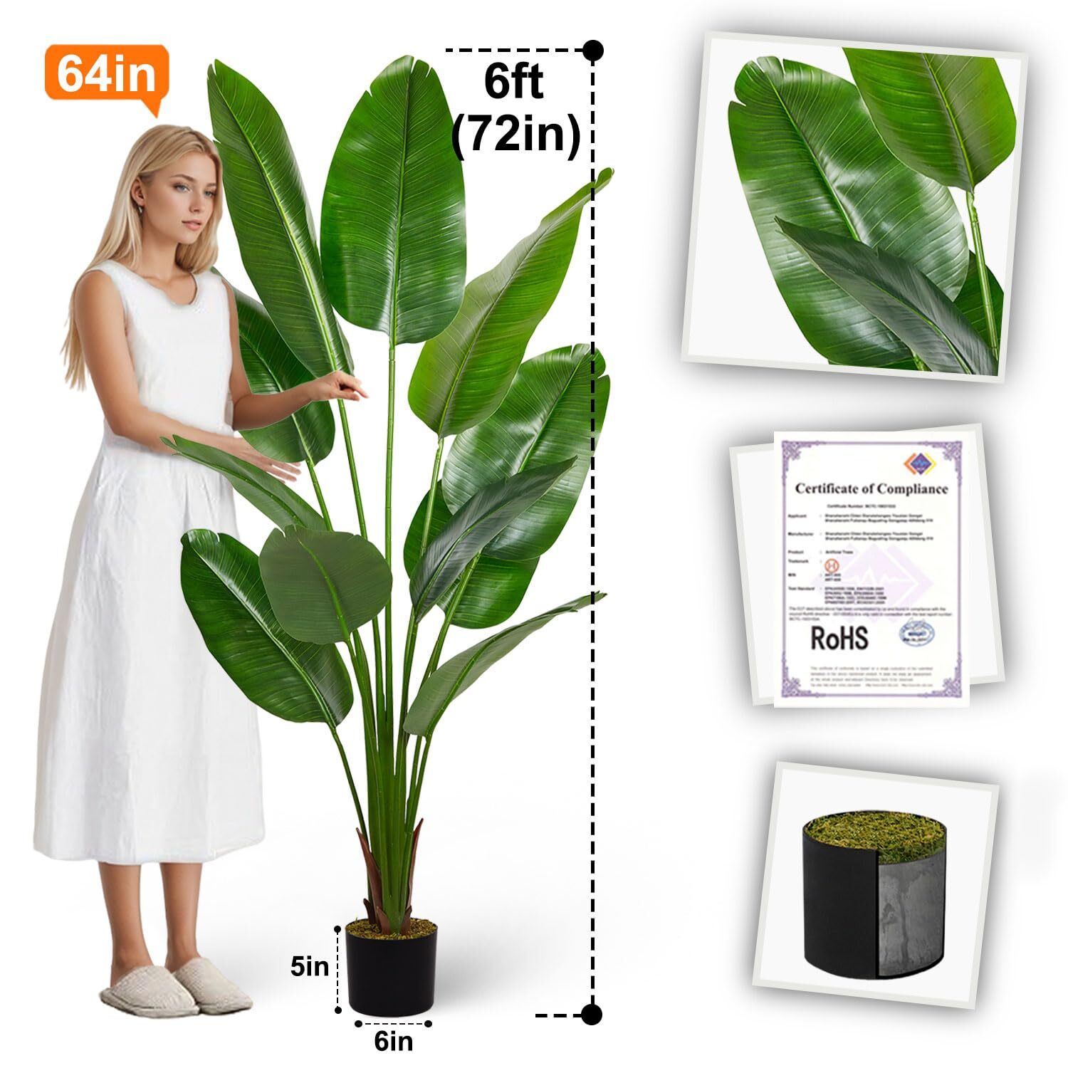 6ft Artificial Bird of Paradise Tree Faux Banana Leaf for Indoor/Outdoor Decor