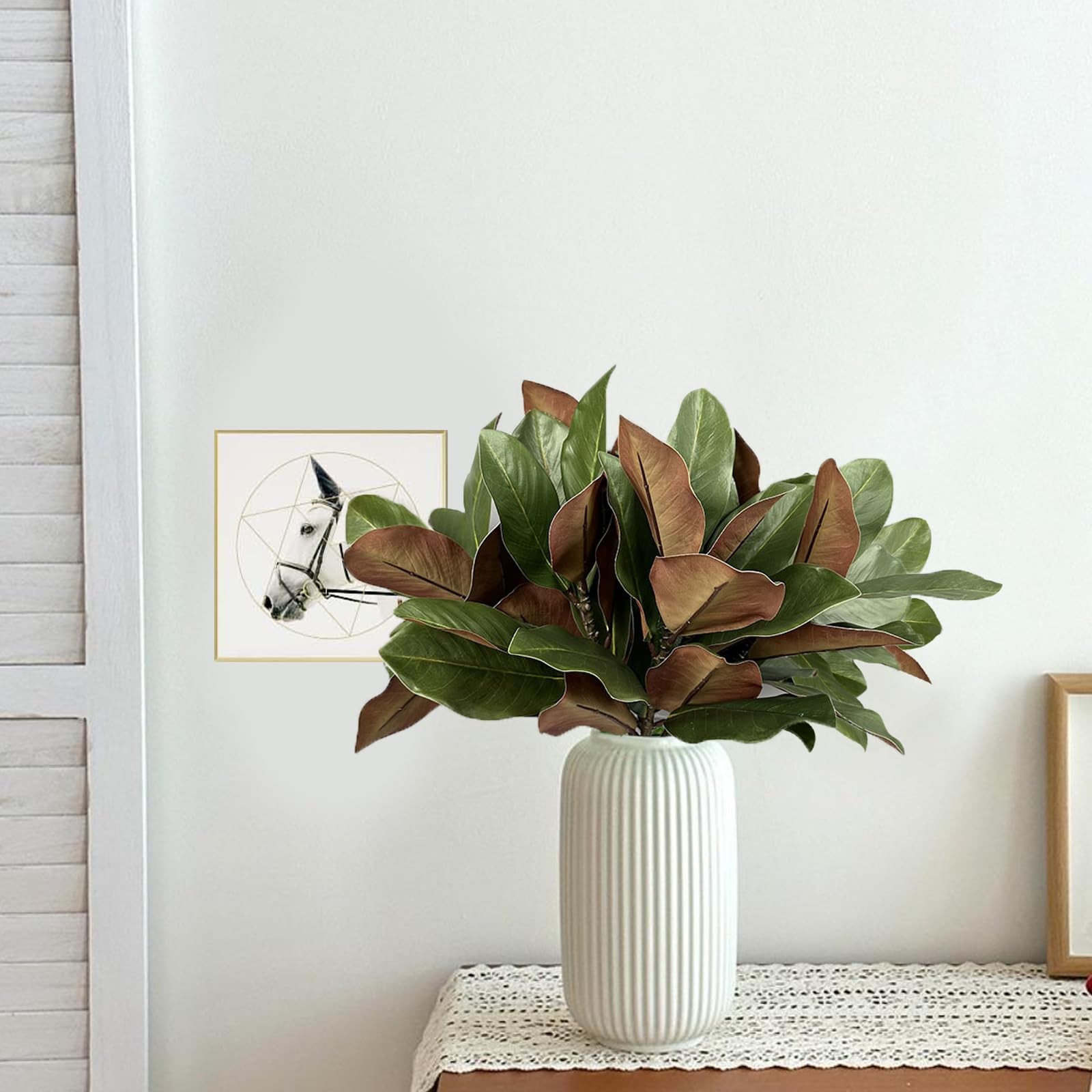 Lovmeety 4Pcs Artificial Magnolia Leaves with Stems Fake Magnolia Leaf Branch…