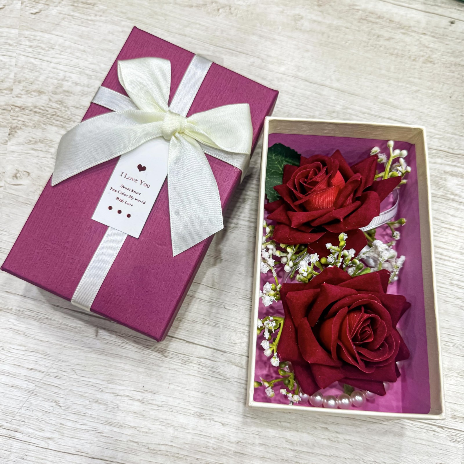 2 PCS Pink Wrist Corsage Boutonniere Set Prom Wedding Flowers Accessories