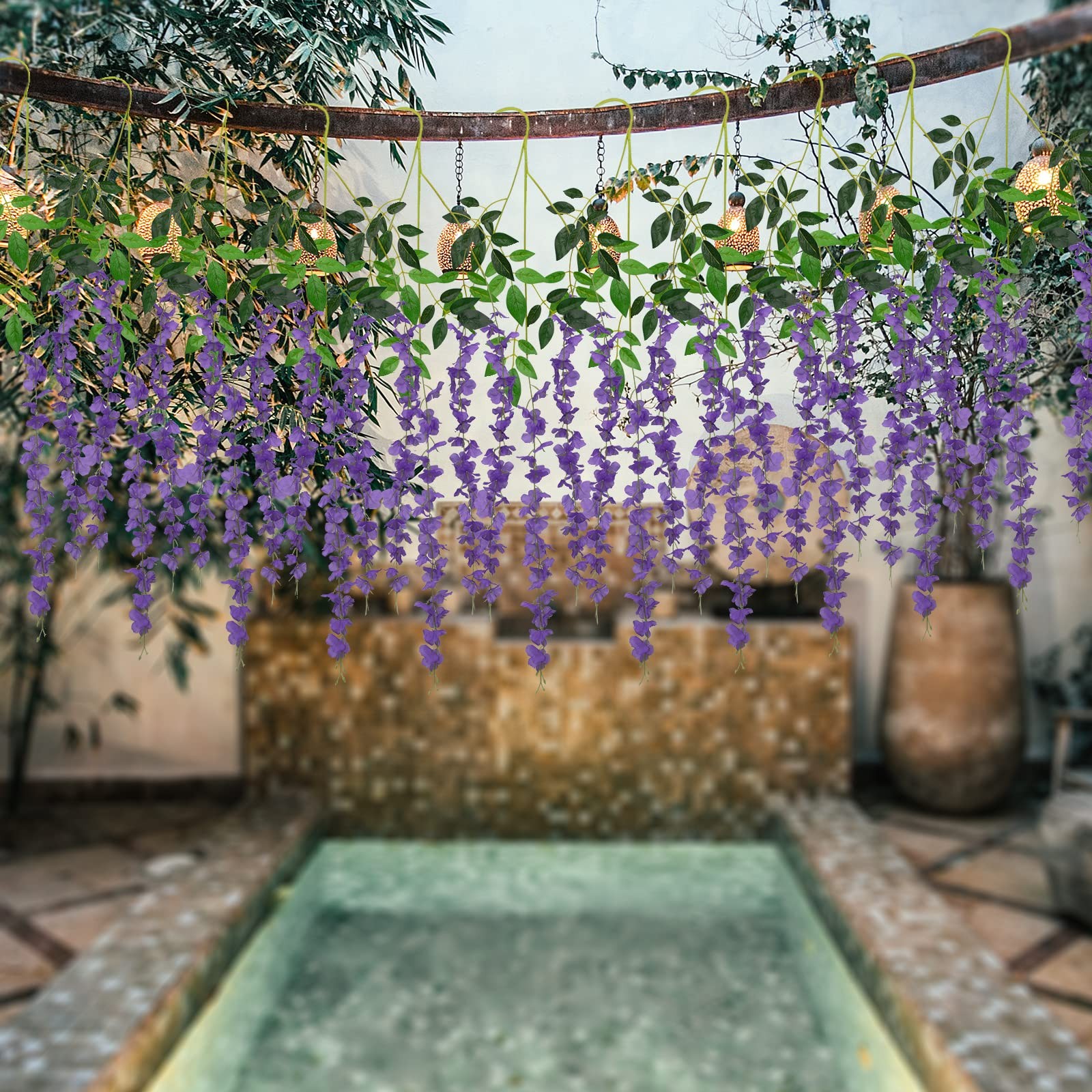 12 Pack Artificial Wisteria Flowers Garland Silk Fake Flowers Hanging Vine