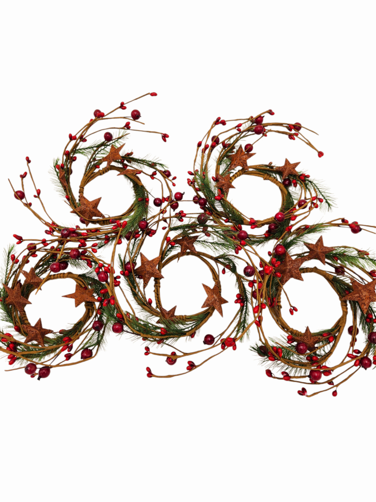 Red berry w Green Pine 2″ Candle Ring Artificial Berries Home Holiday Decor N223