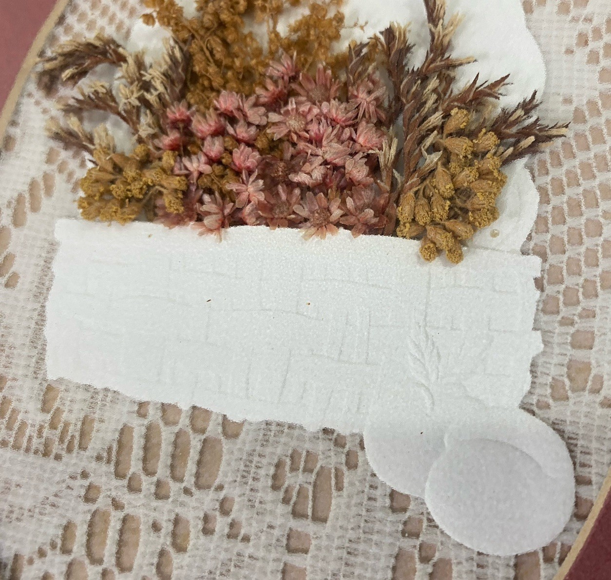 Pressed Flowers Floral Lace Border Basket Matted And Framed CottageCore Art