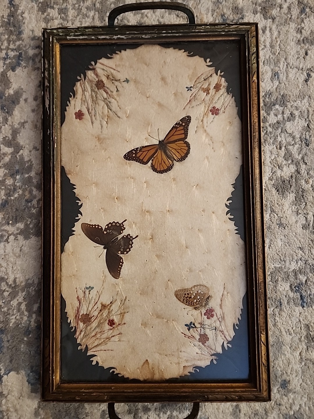 Vintage Butterfly Style Art Glass Tray W/ Stand