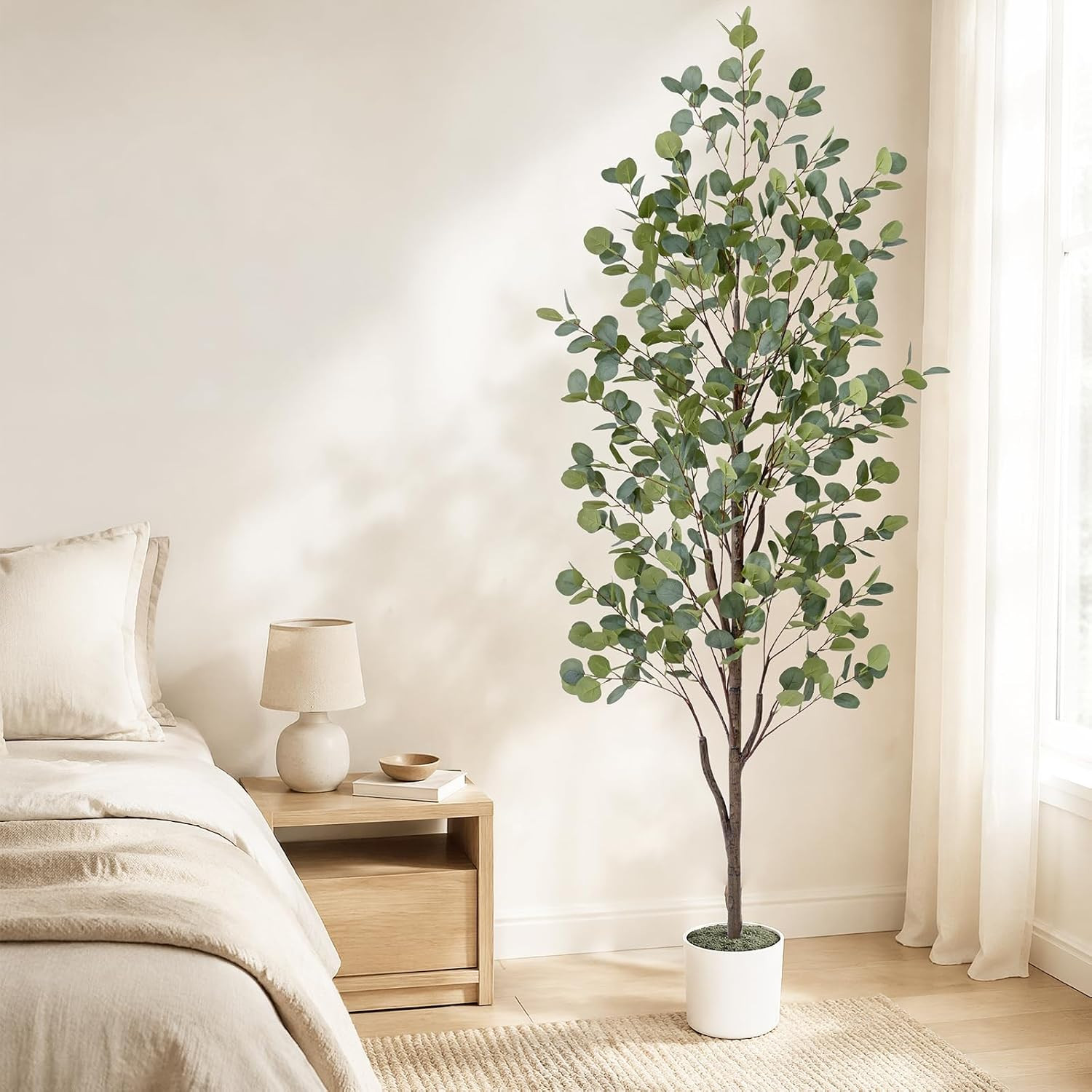 Waipfaru 6FT Fake Eucalyptus Tree with Natural Wood Trunk, Artificial Eucalyptus
