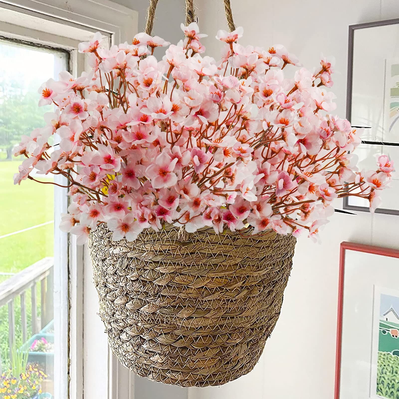 8Pcs Pink Artificial Cherry Blossom Flowers – Silk Branches for DIY Home Wedding