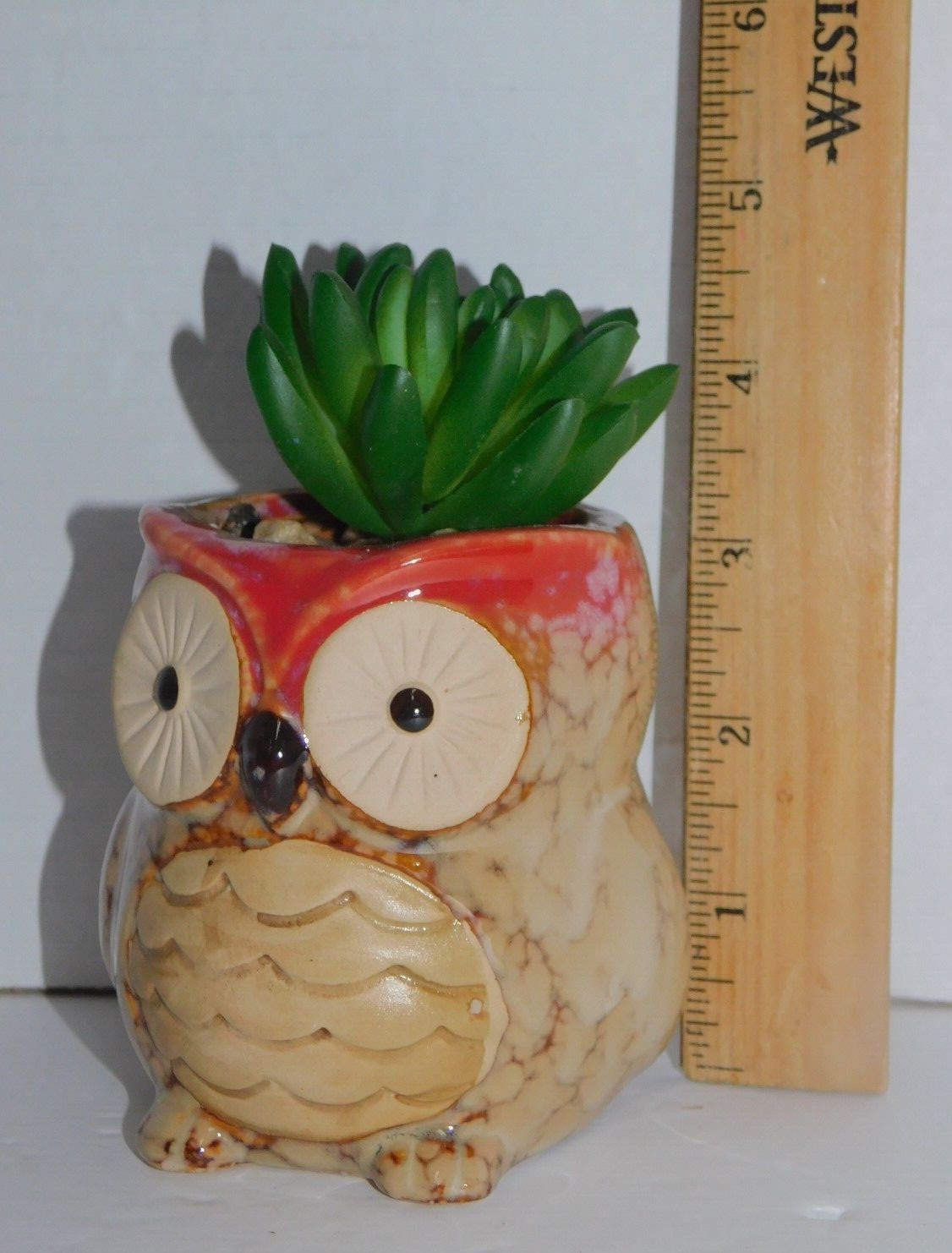 Artificial Succulent Plant in Owl Planter About 4 inch