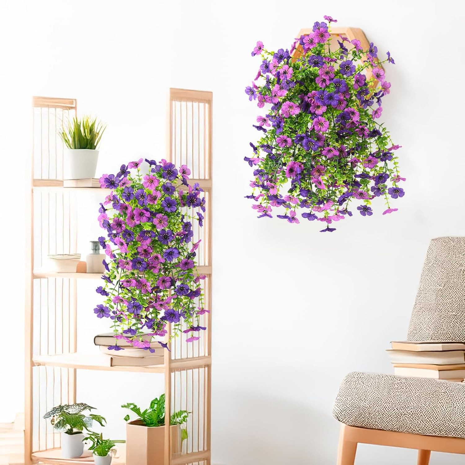 2Pcs Artificial Fake Hanging Flowers for Outdoors UV Resistant Artificial Plants