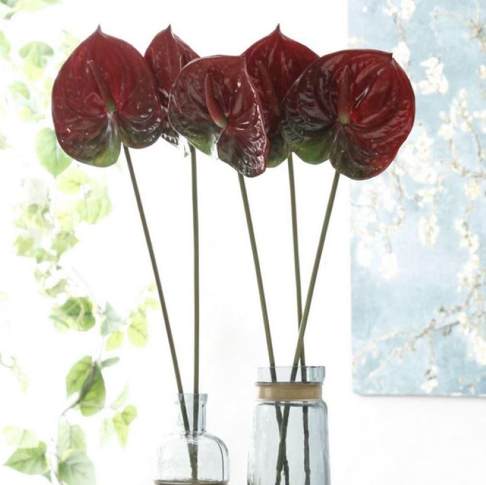8 PCS 235/8 Inch Black Artificial Anthurium Fake Flowers Table Centerpieces