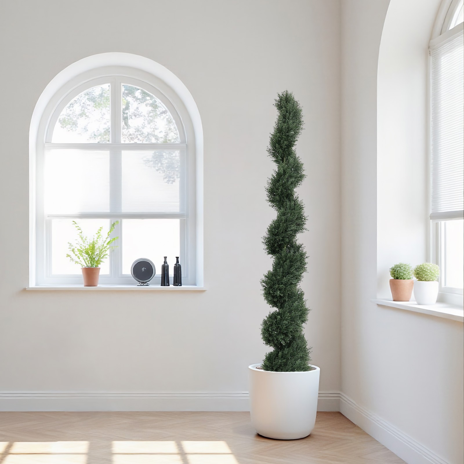 6ft Spiral Artificial Cedar Tree, 2-Piece Set, Green Plastic