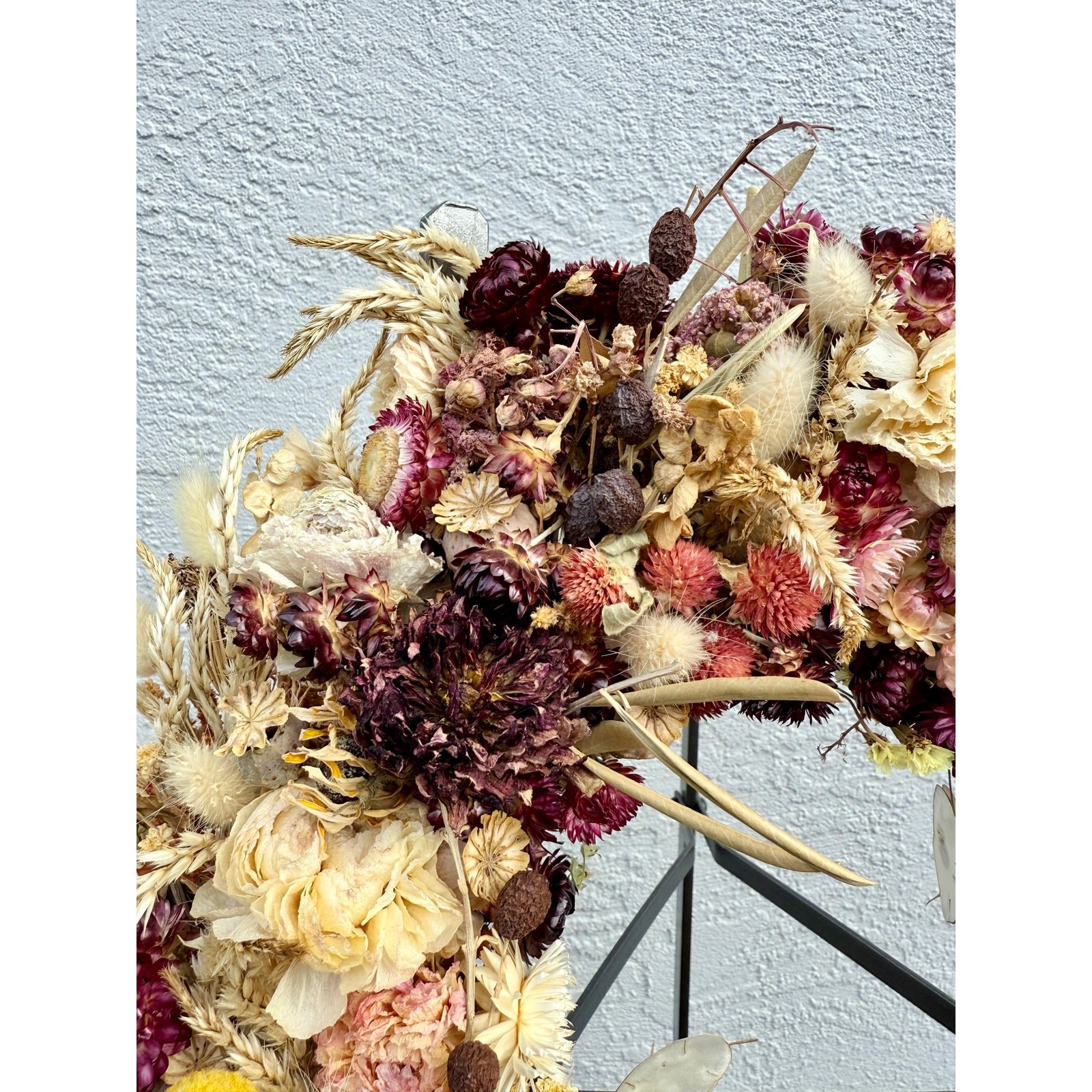 Organic Dried Floral Wreath 15″ Ranunculus, Dahlia, Seed Pods, Handmade Crafty