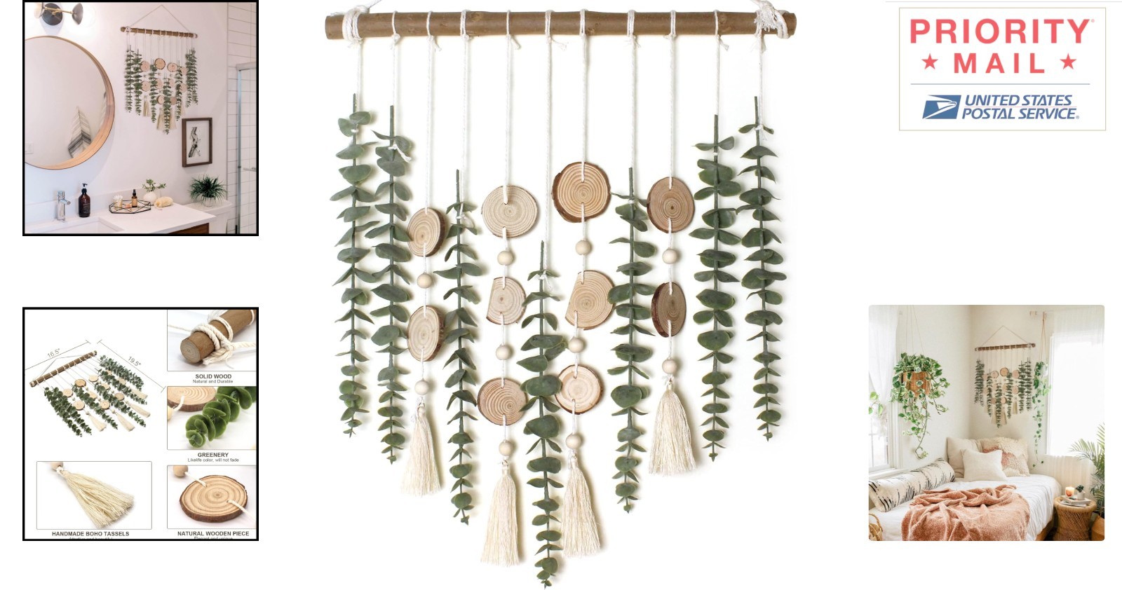 Rustic Eucalyptus Wall Hanging Decor 42 cm Boho Style Greenery Home Accent