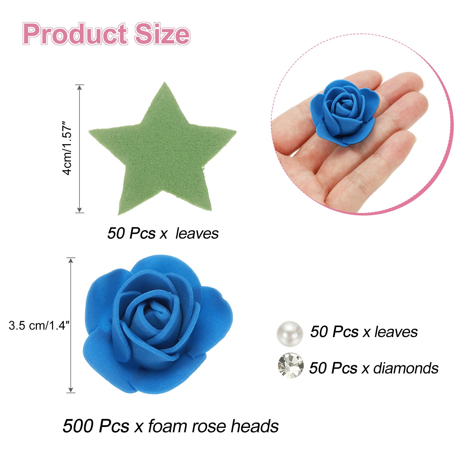 500pcs Foam Rose Heads 3.5 cm for DIY Crafts Accessories, Dark Blue