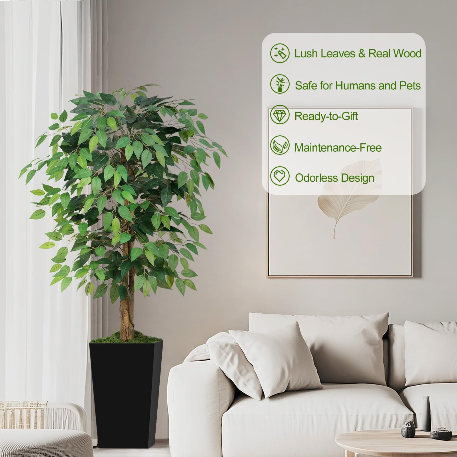 Keeplush 5ft Ficus Artificial Tree with 3 Natural Curved Trunks, 60″ Tall Lus…