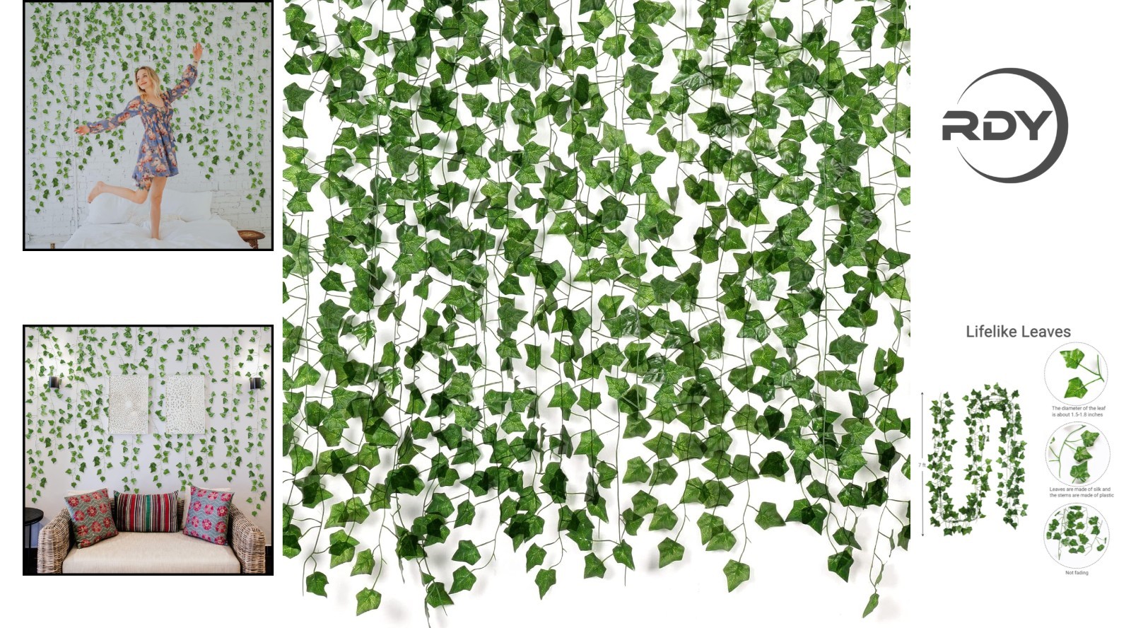 Aesthetic 84ft Artificial Ivy Vines – 12 Pack Hanging Greenery for Home Decor