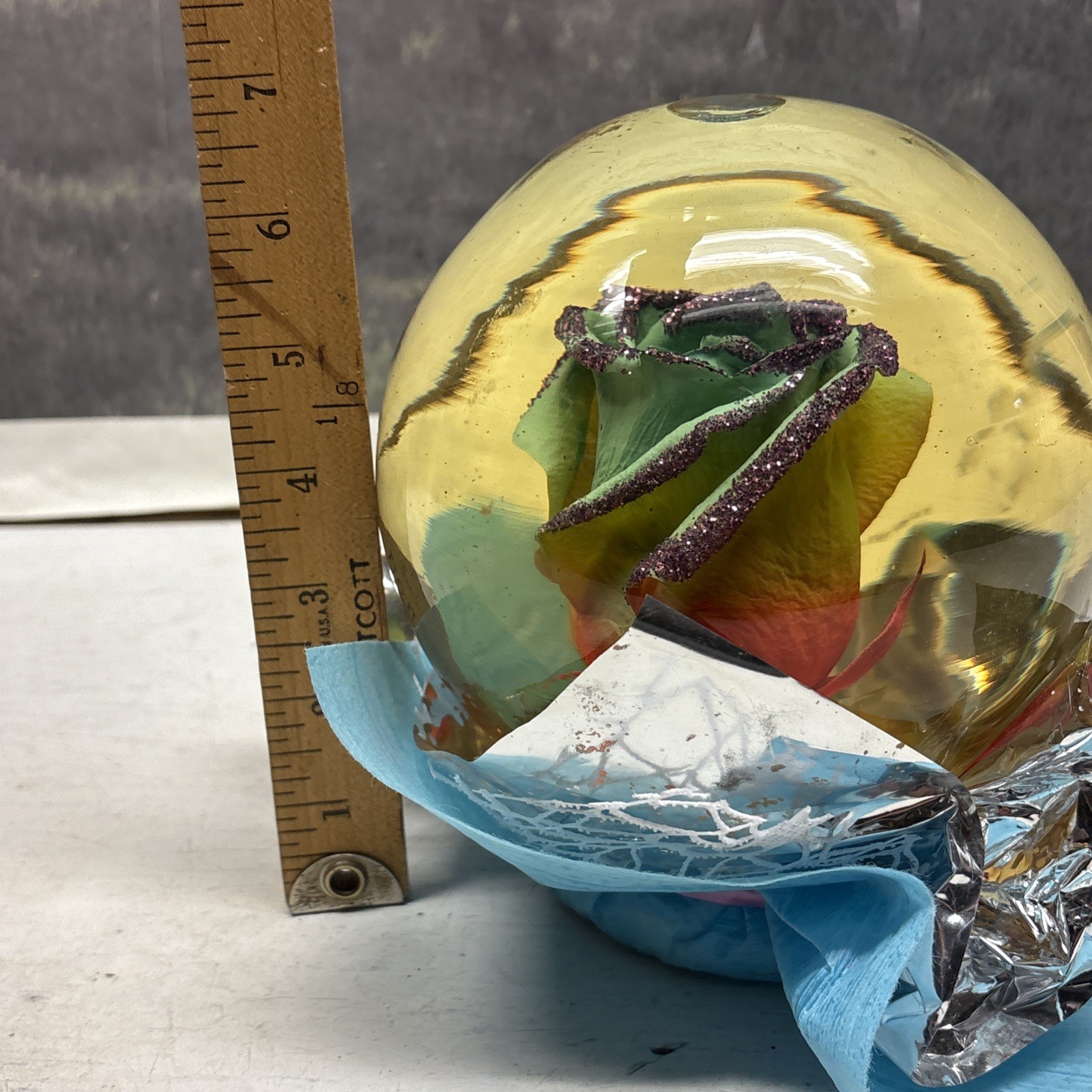 Beautiful Preserved Real Rainbow Rose in Glass Water Ball Dome Globe 5.5”