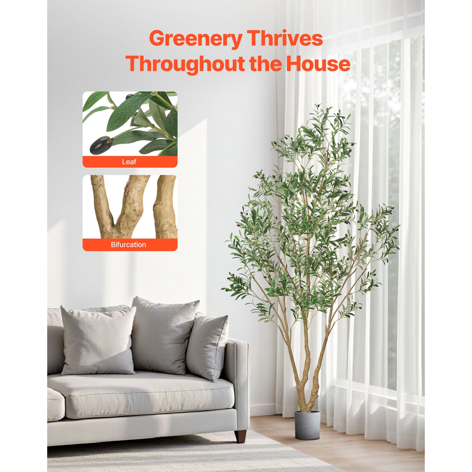Uimoso Artificial Olive Tree 8ft Tall Faux Silk Plant Potted Indoor Home Decor