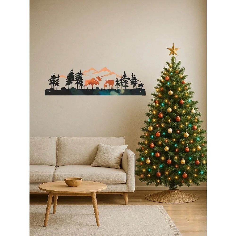 Nordic Moose Metal Wall Art Winter Christmas Rustic Farmhouse Living Room Decor