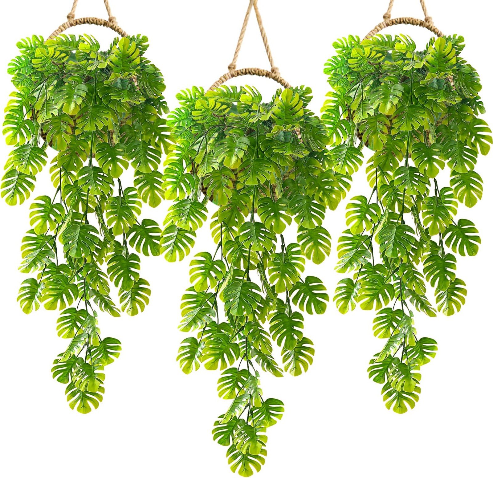 3PCS Fake Hanging Plants – 27.5″ Uv Resistant Artificial Monstera Vines with …