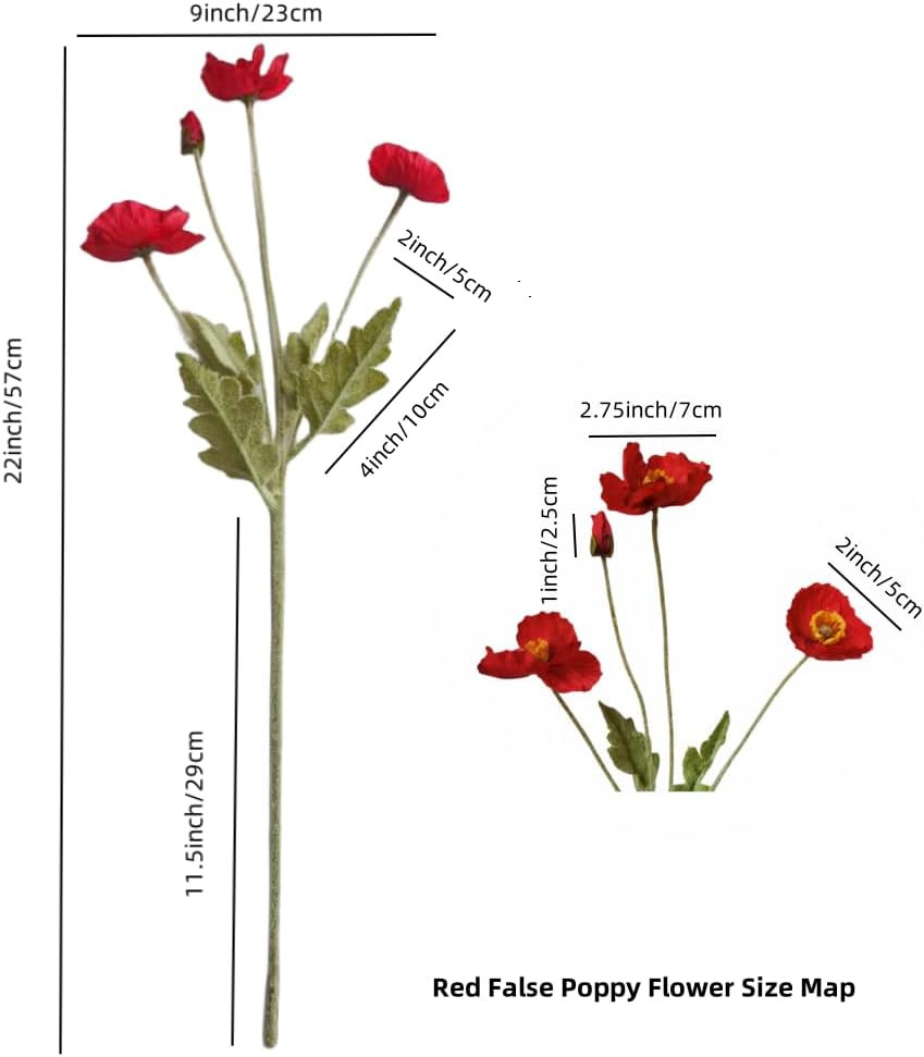 3 Bundles of 22 inches Tall Red Poppy Flowers Artificial,Ranunculus Artificial F