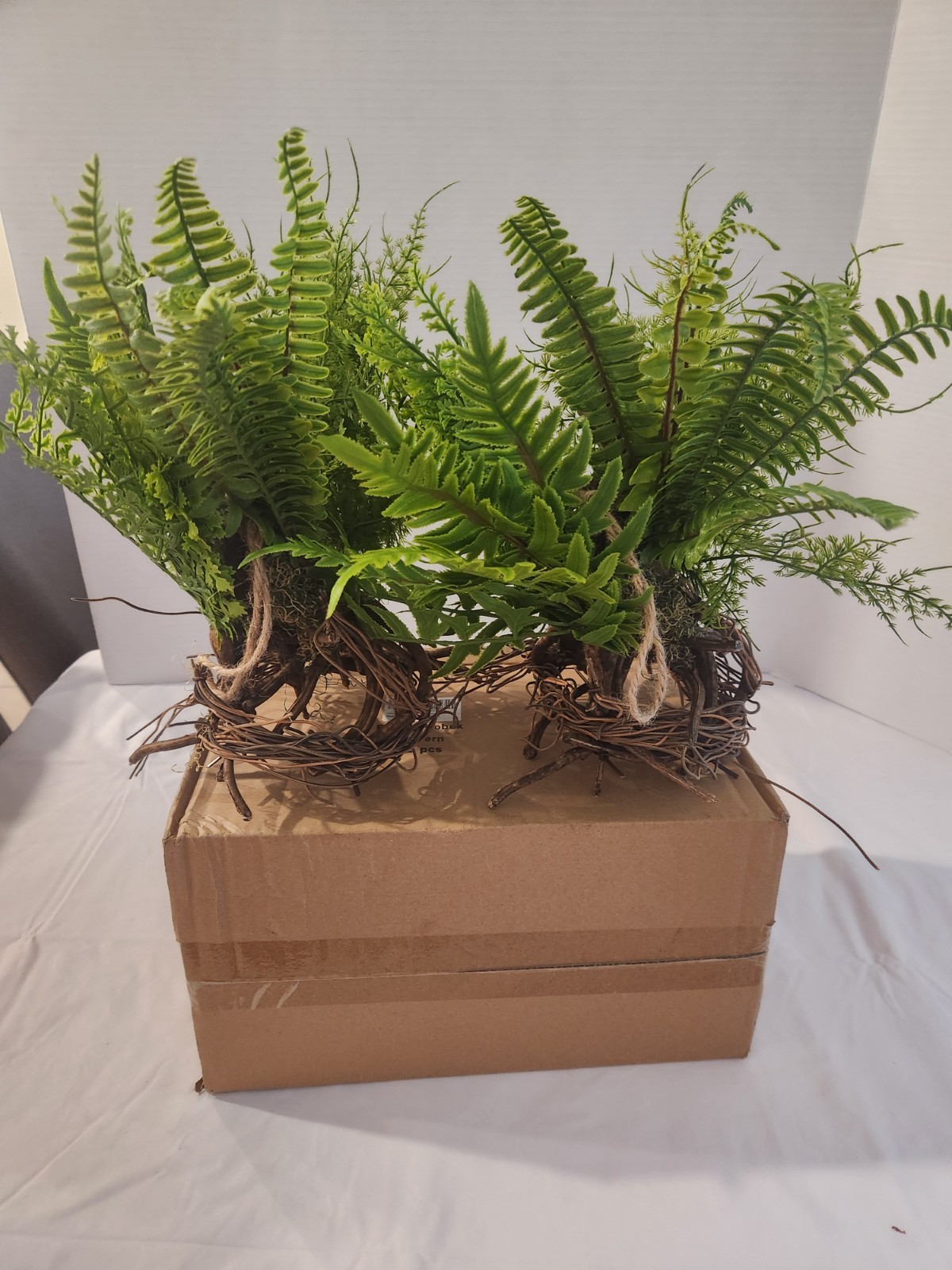 Artificial fern arrangements feature twisted wood and roots set of 2
