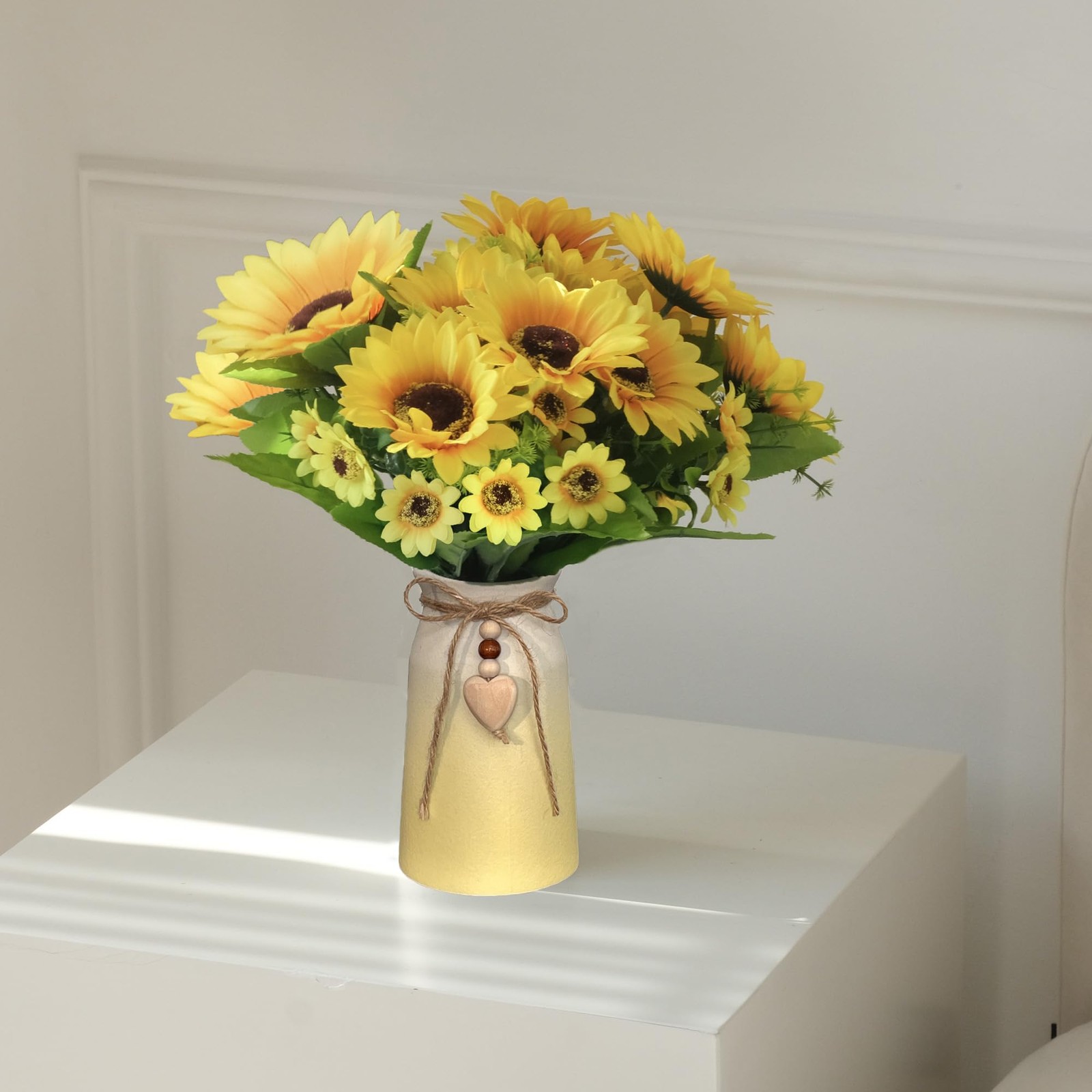 Artificial Sunflower Arrangement in Ceramic Vase – Fake Silk Sunflowers Table…