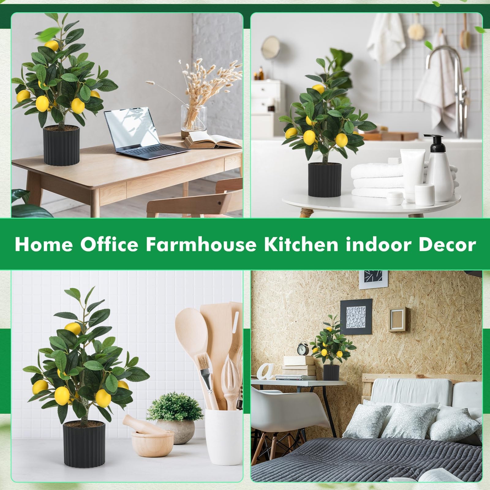 2 Pcs Artificial Lemon Tree 15.7 Inches Fake Artificial Potted Plants Faux Le…