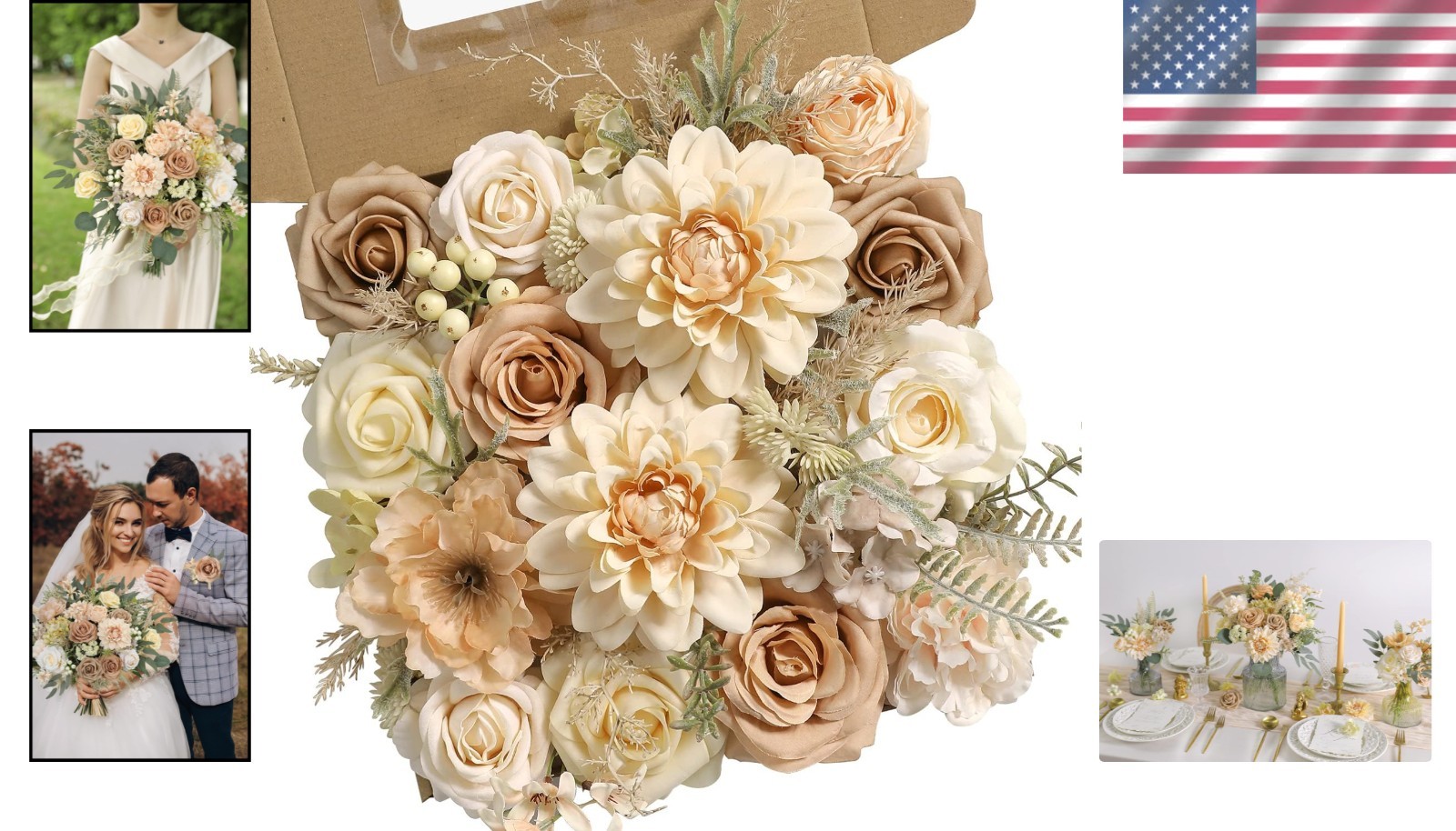 Realistic Floral Arrangement Box – 21 Silk Flowers & 32 Accessories – Nude Style