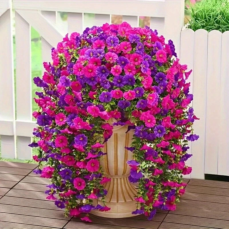 4PCS Artificial Morning Glory Vines UV Resistant Hanging Flowers Outdoor Decor