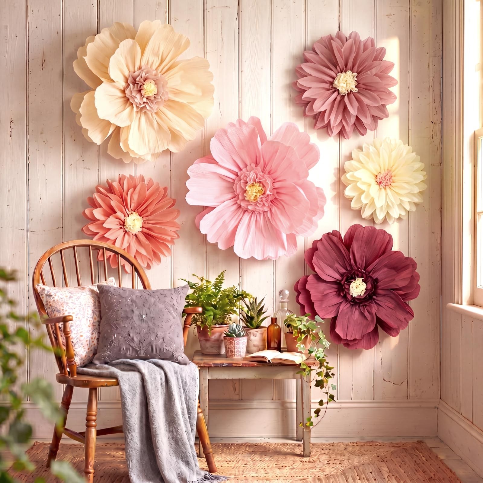 12 Pcs 31.5×20 Inch Giant Tissue Paper Flower Decor Rose Wall Floral Pom Poms