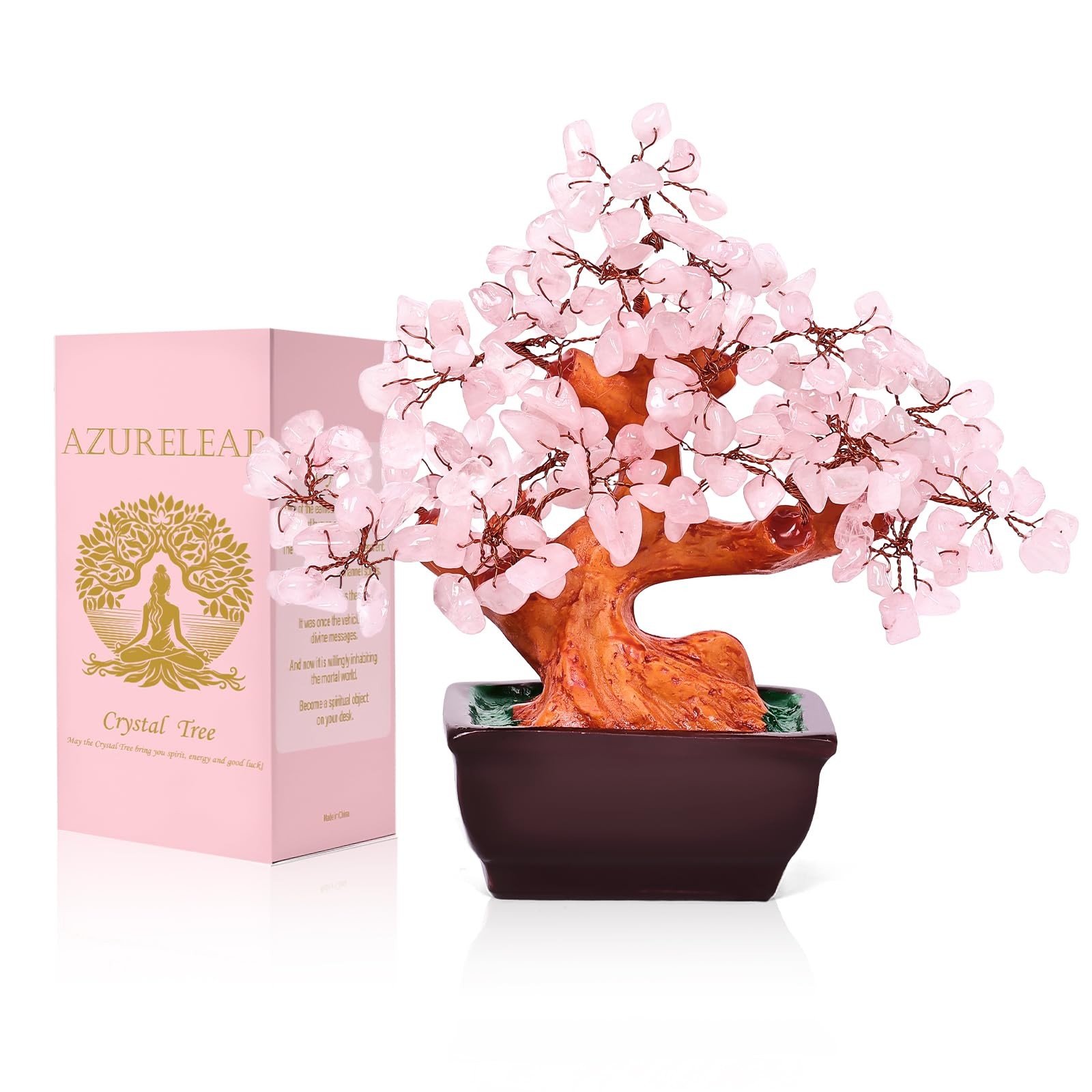 Árbol del dinero cristal cuarzo rosa natural Feng Shui, bonsái cristal curativo