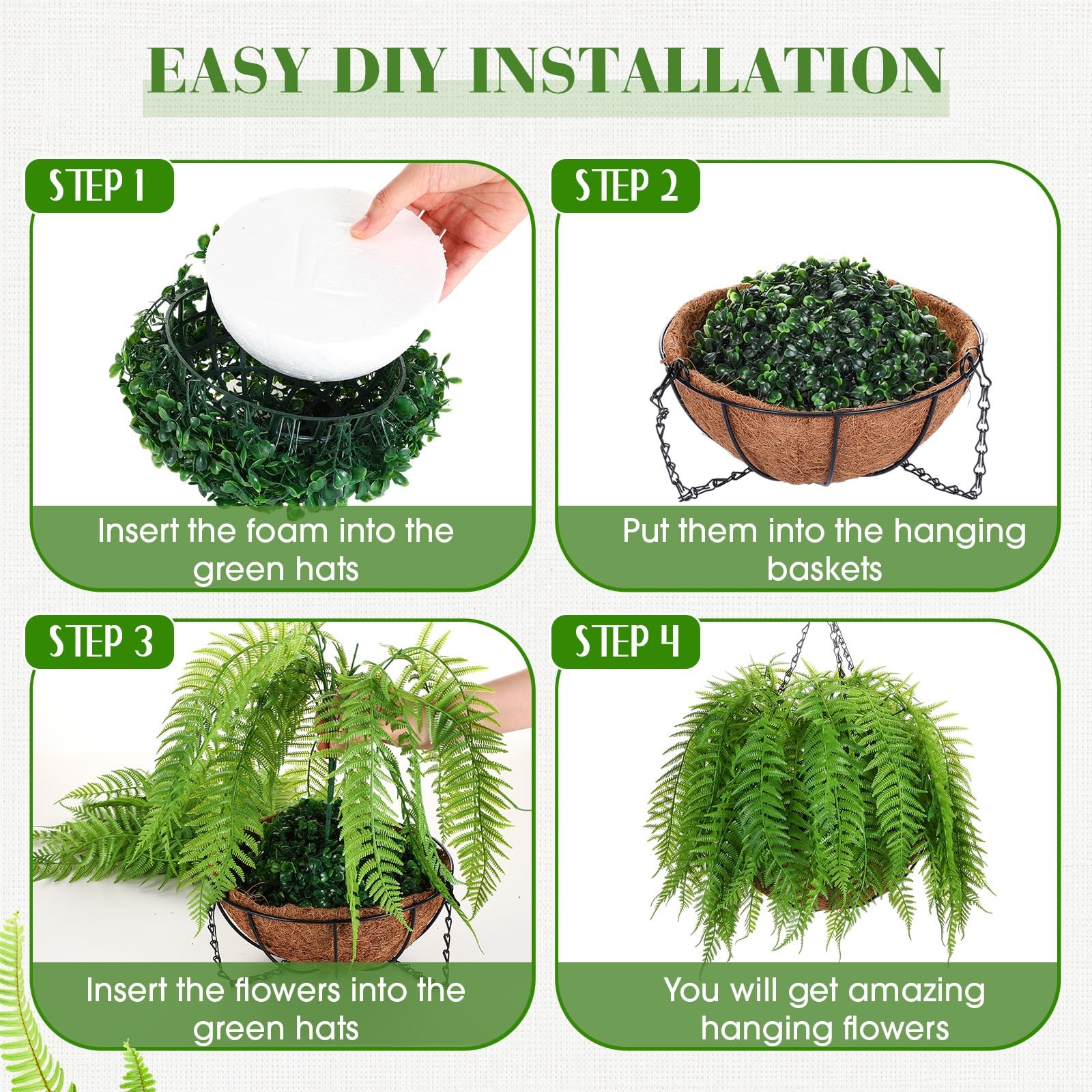 3 Pack Artificial Flowers Outdoor Fake Fern Plants 3 Hanging Basket Planters …