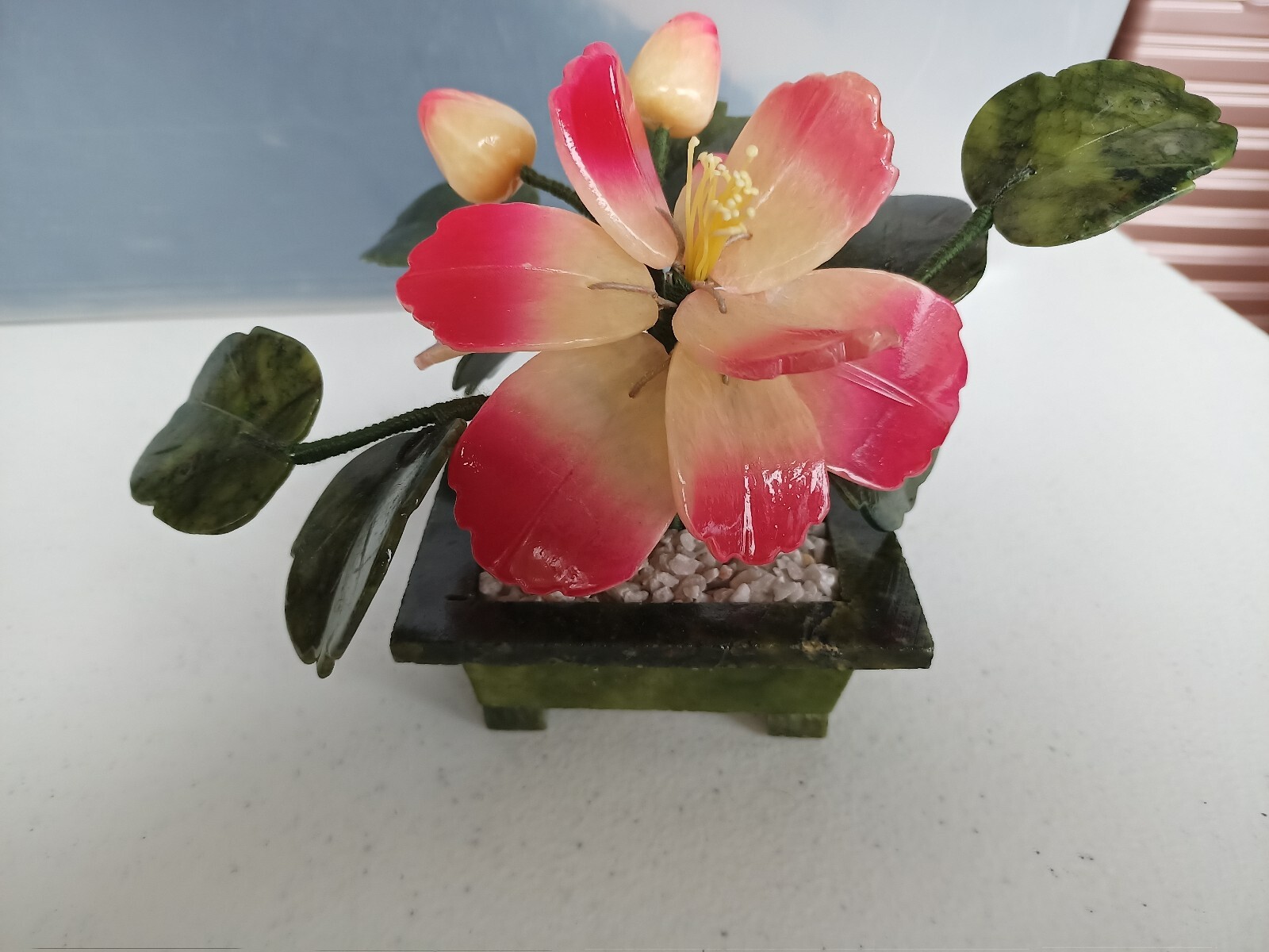 Natural Stone Flower Arrangement, Jade And Quartz Lotus/Peony