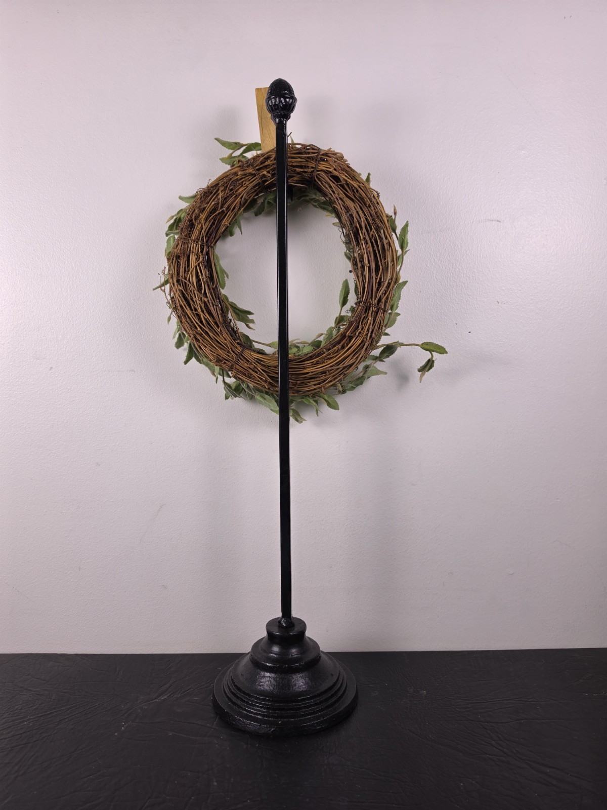 Farmhouse Faux Sage Green Wreath 18″ on Twig Grapevine Base with Black Metal…