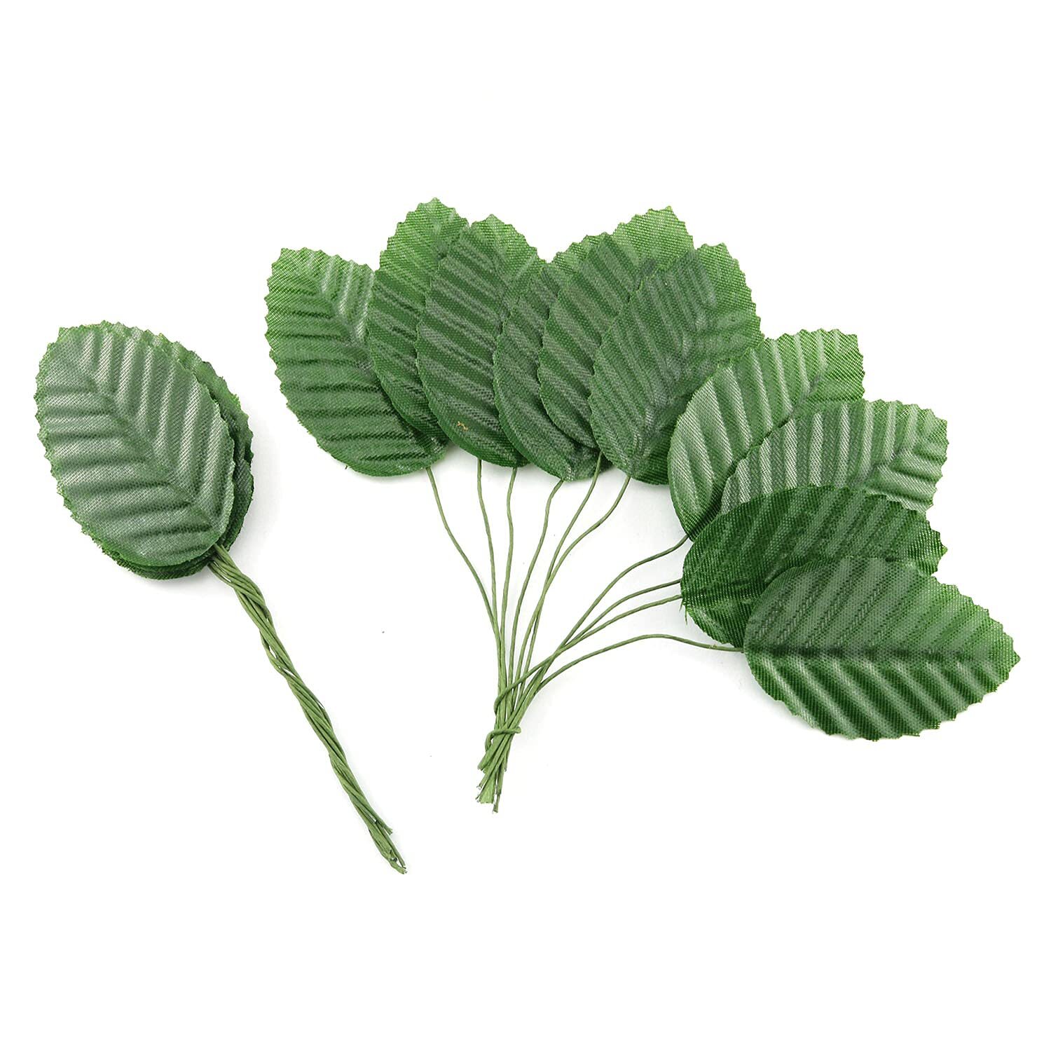 200 Pcs Green Silk Leaves 10cm Wired Single Leaf Wedding DIY Arrangements