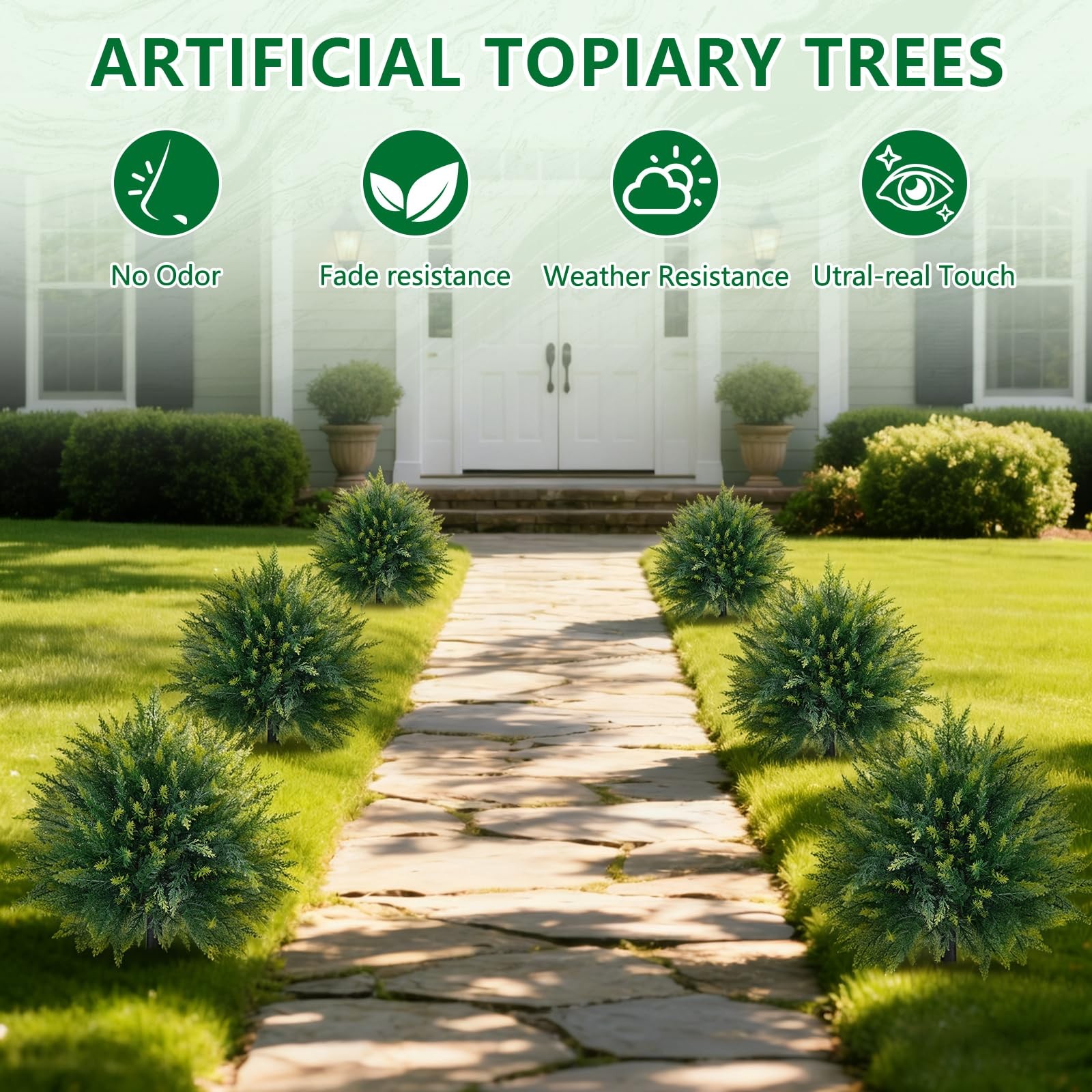 Artificial 26.5 in Cedar Topiary Trees with Ground Spike, 2 Pieces Fake Pine …