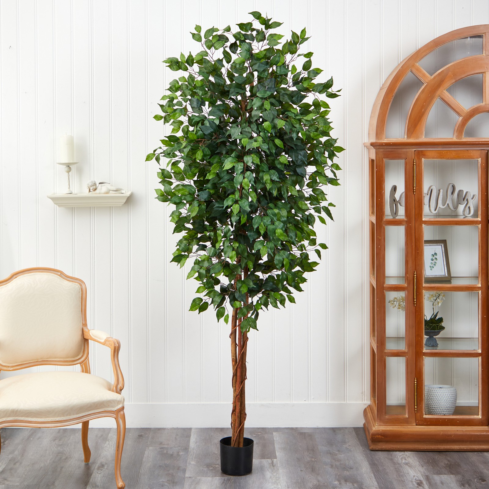 Nearly Natural 84″ Ficus Silk Tree with Natural Trunk & 1260 Leaves Green/Black