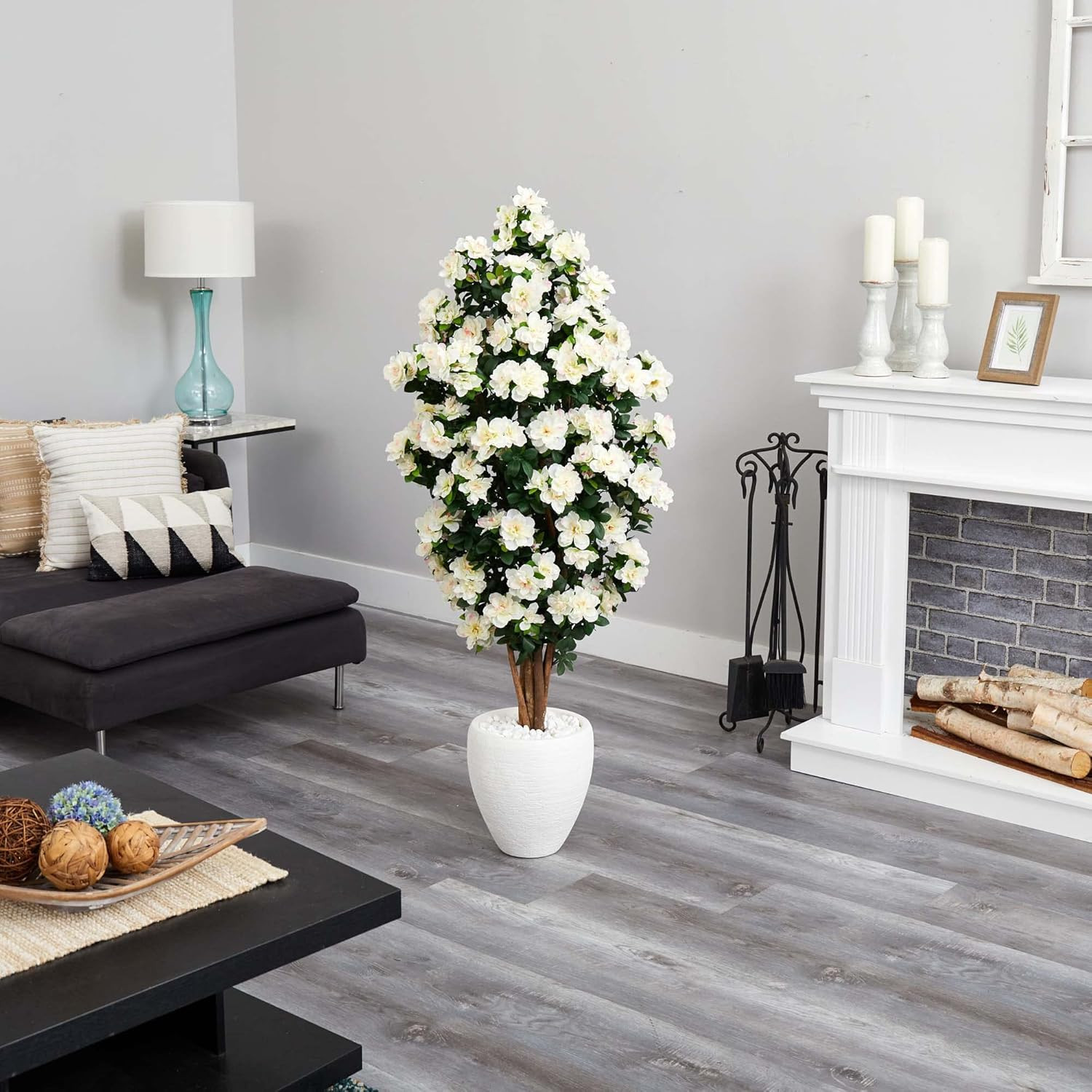 5Ft. Artificial Azalea Tree in Elegant White Planter for Home Decor