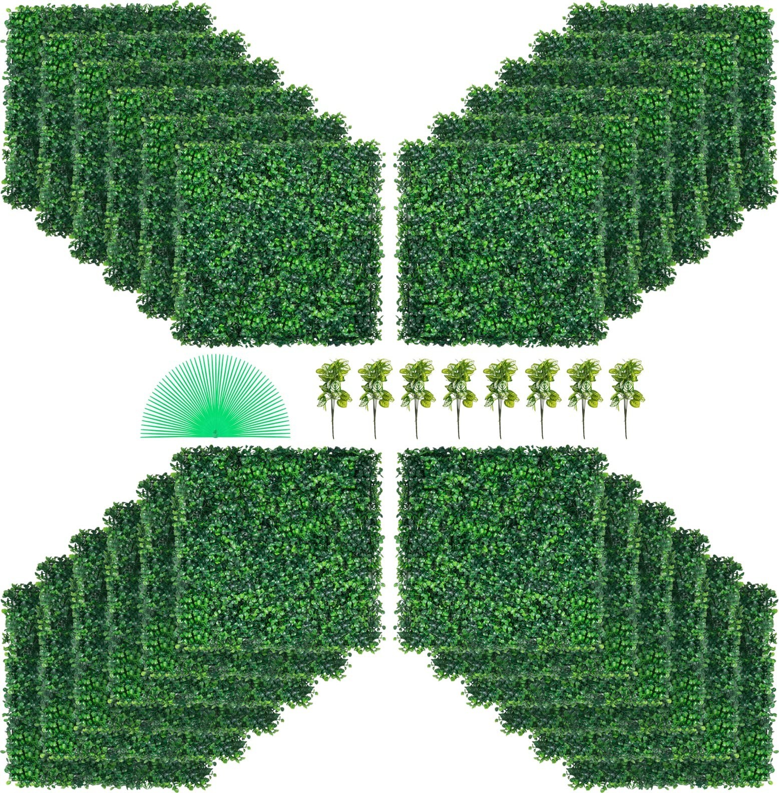 Artificial Boxwood Hedge Panels – 20×20 in, 24pcs, Thick Privacy Wall Decor, Sun