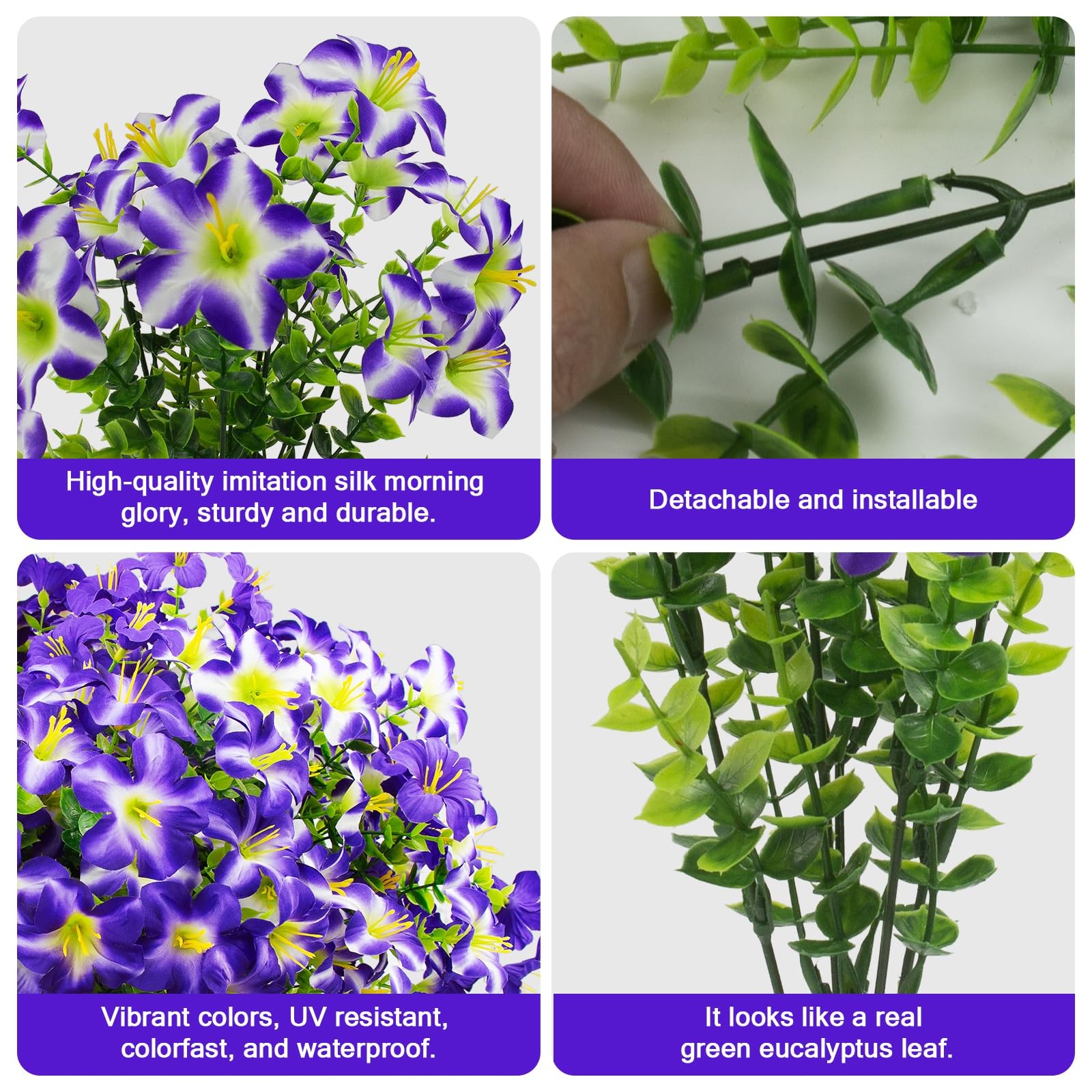 16 Pcs Faux Petunias Artificial Flowers for Outdoors, UV Resistant Fake Purpl