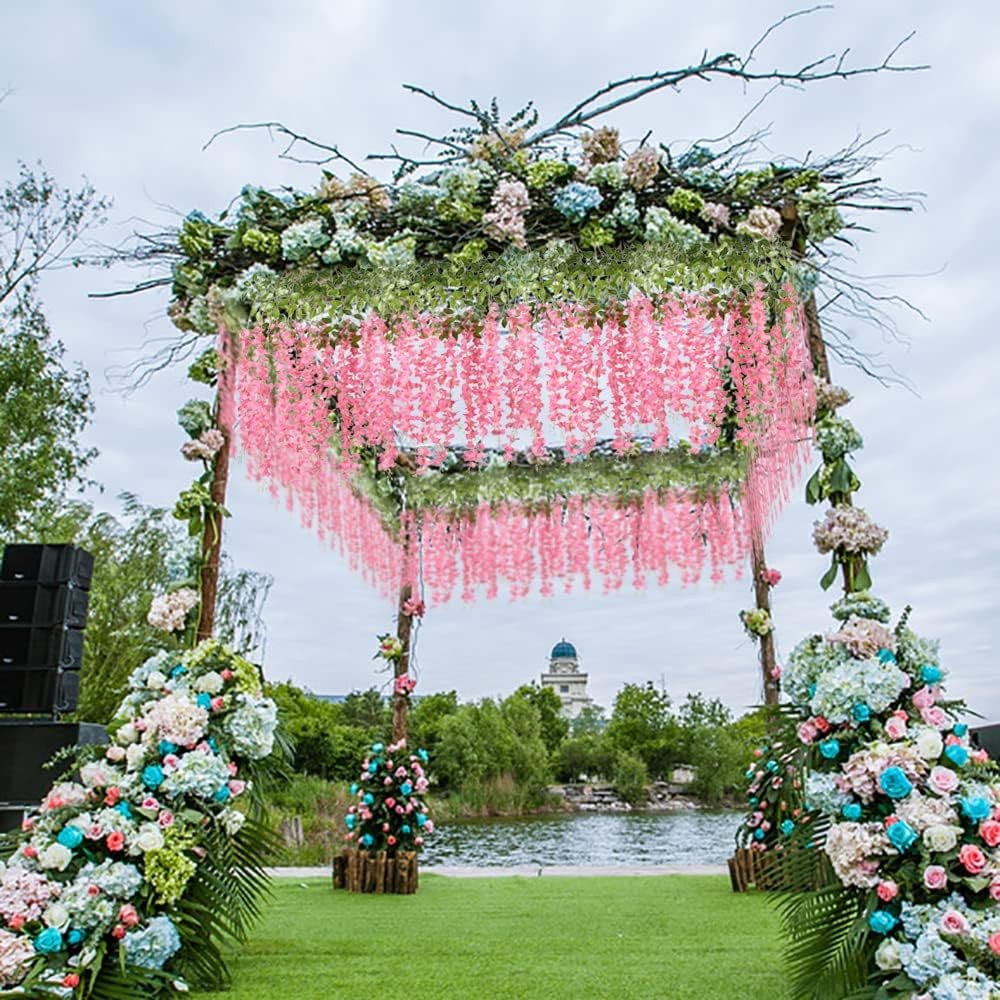 12/24x Artificial Wisteria Flowers 3.6Ft Fake Silk Wisteria Vine Rattan Hanging
