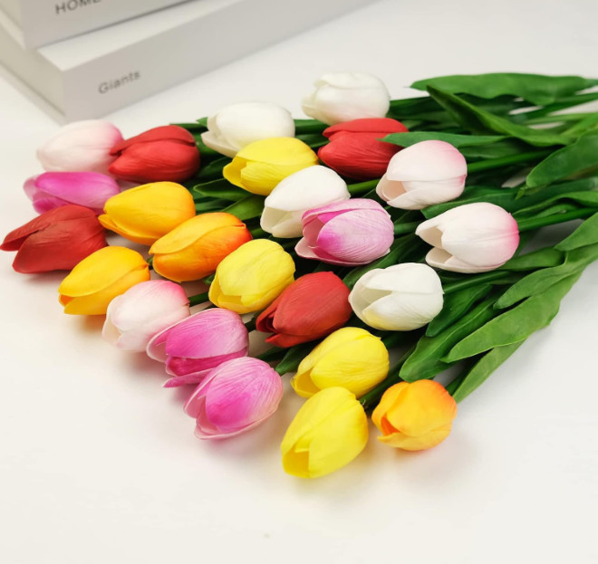 Multicolor Artificial Tulips Bouquet – Pack of 10 Flowers (5 cm, Multicolor)