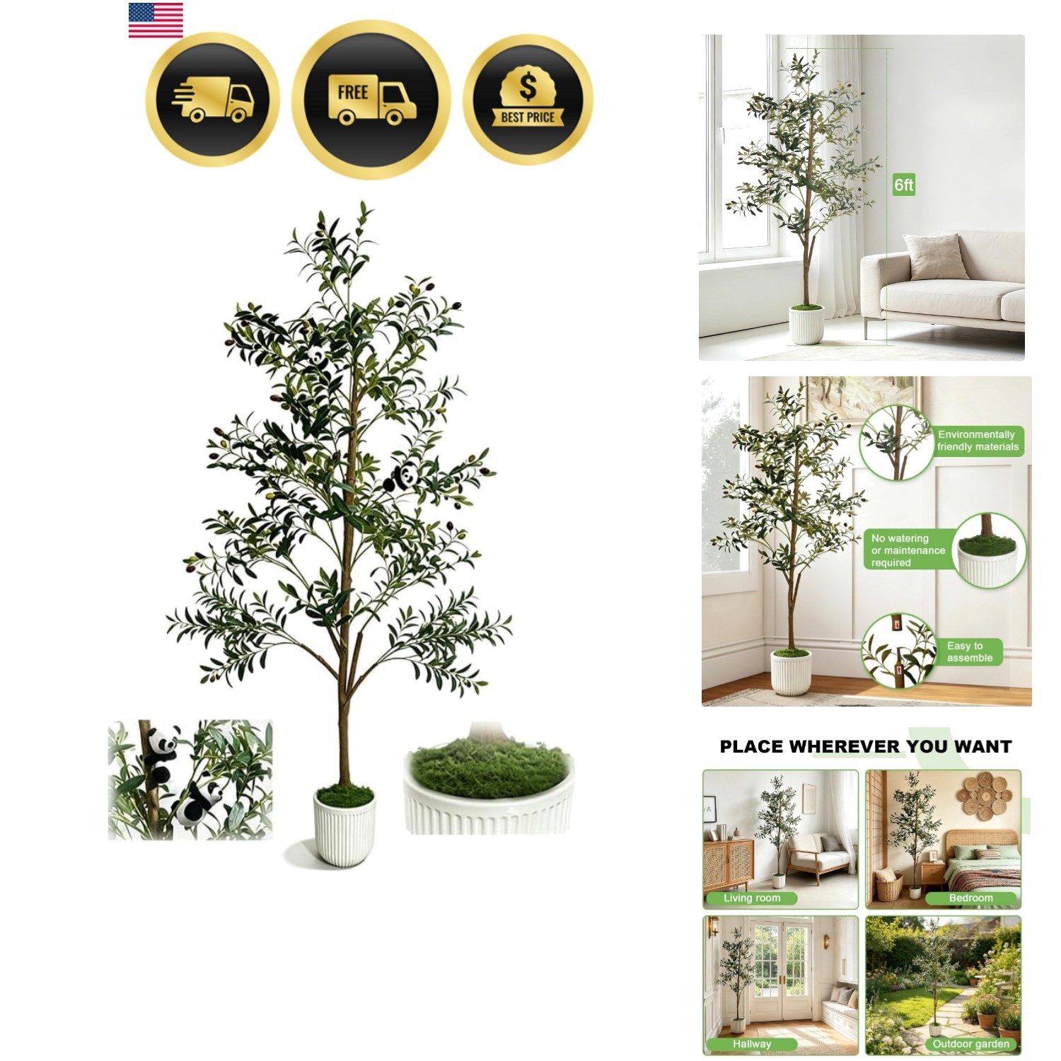 6FT Artificial Olive Tree – Large Indoor Artificial Plant Decor with Branches…