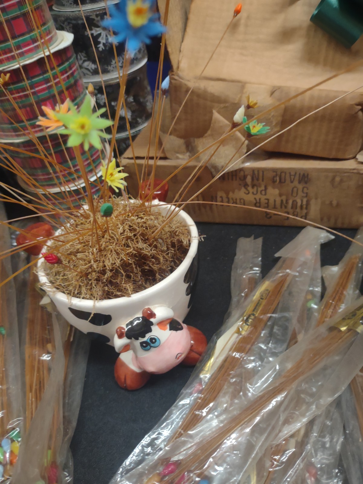 24 Stems: 1960s Vintage Tiny Plastic Cone Flowers, Multicolor Flower Pods 12″