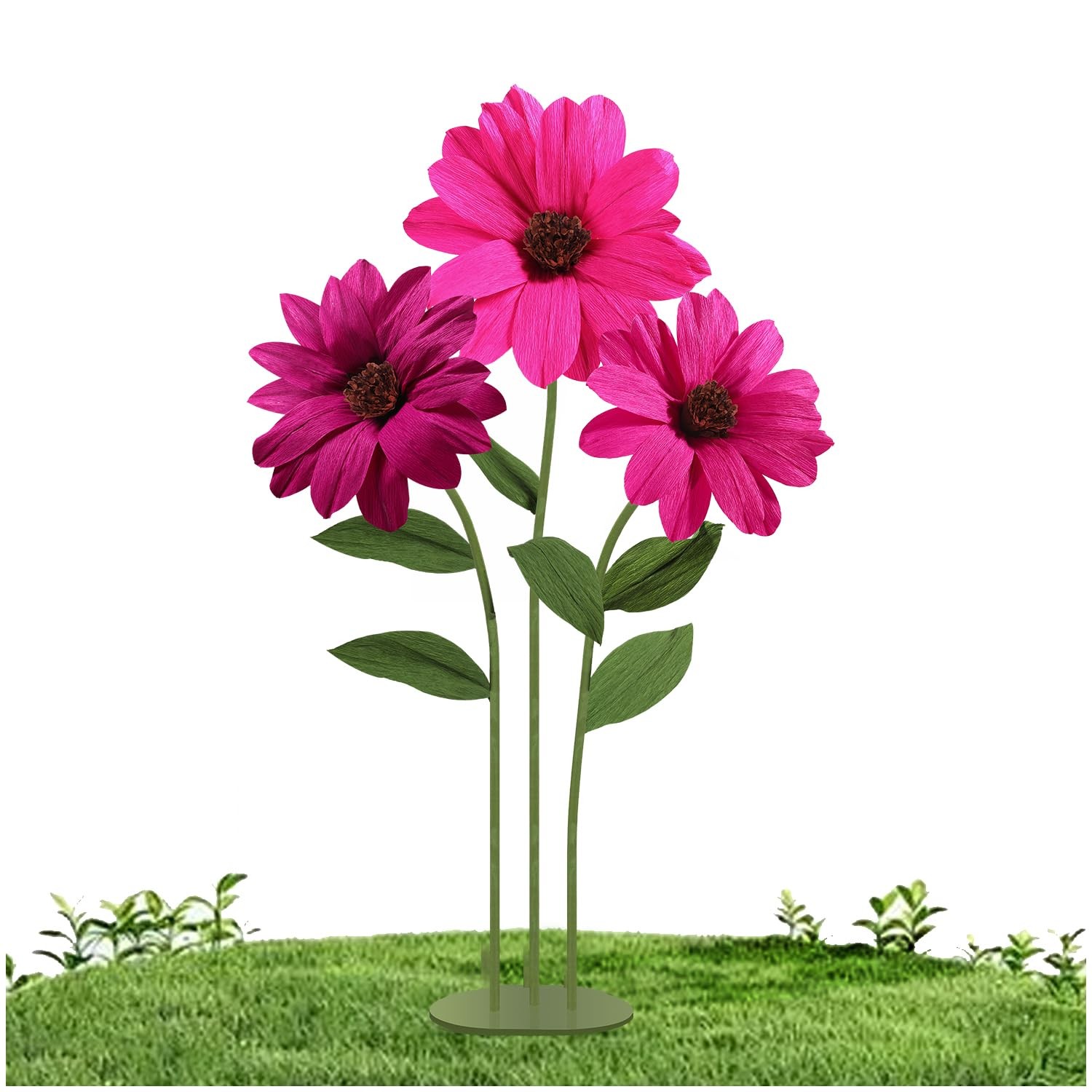 Giant Flower with Heavy Duty Iron Base Stand, Aluminum Pipe Stems | Large Art…